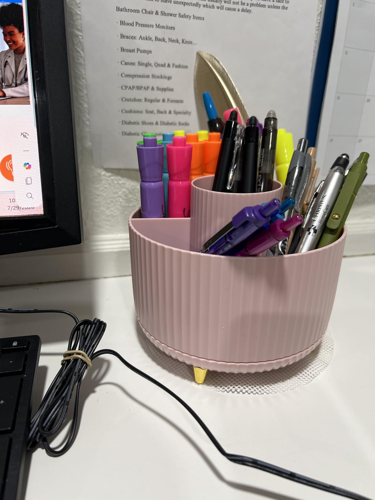SKYDUE 360 Degree Rotating Desk Organizer, Pencil Pen Holder for Desk | Rotating Pen Organizer with 5 Slots, Office Supplies, Desk Organizer, Art Supply Pencil Cup for Office, School, Home customer photo 2
