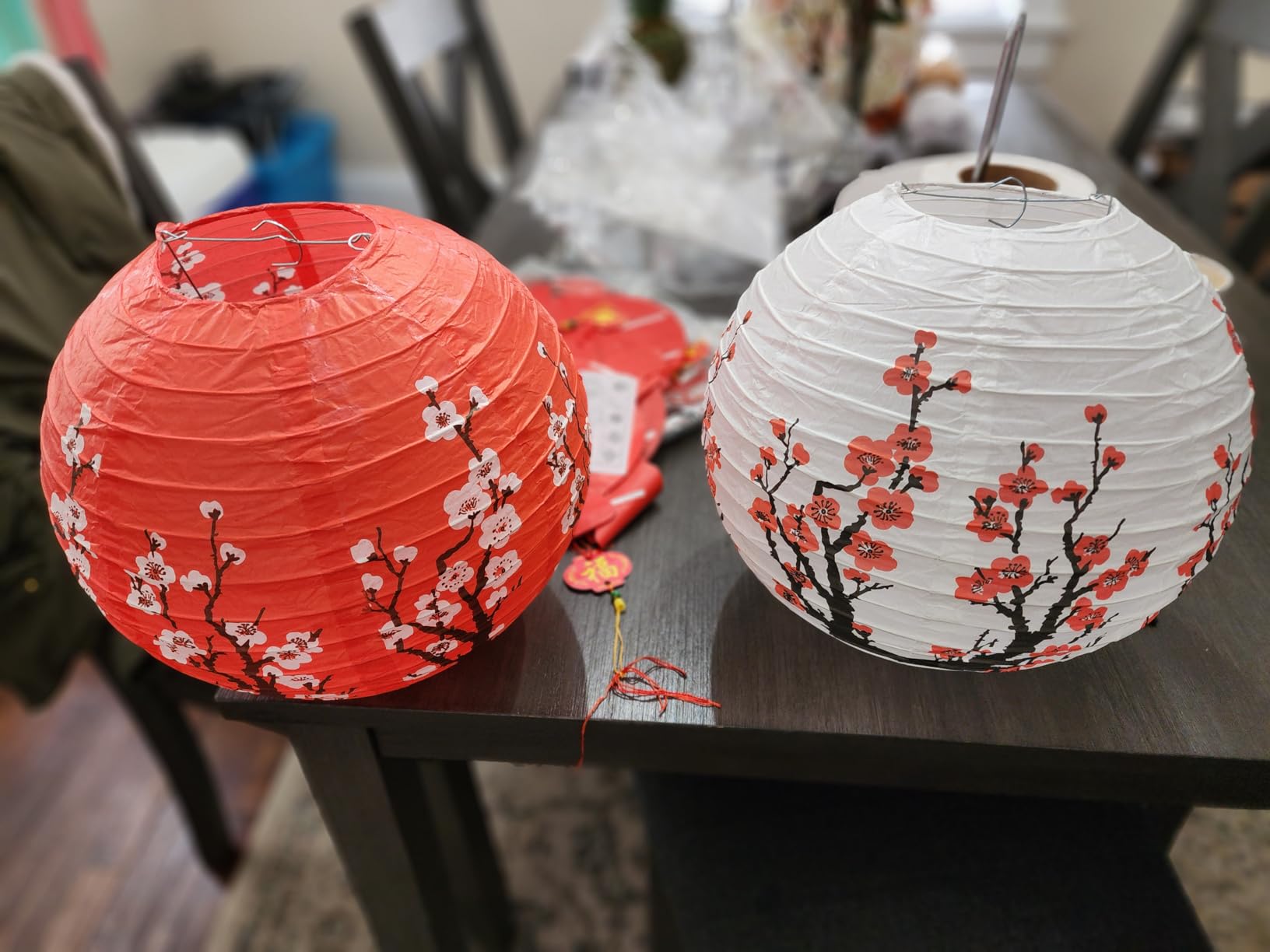 18Pcs Hibachi Party Decorations, Japanese Lanterns & Red Chinese Lanterns | Cherry blossom and red lanterns create a layered party display for birthdays, sushi nights, and Asian theme events customer photo 1