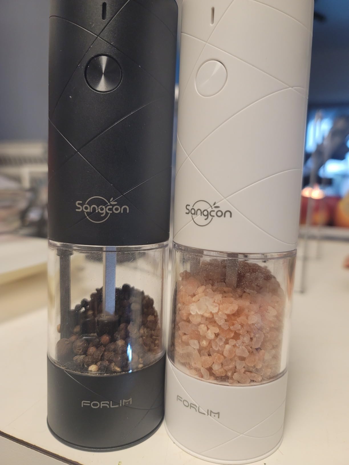 FORLIM Electric Salt & Pepper Grinder Set, Rechargeable 2 Pack, Black White | One-Hand Control for Home Cooks, BBQ, Meal Prep and Dining; 3.4 oz Removable Clear Cups, White LED, 7 Settings, Ceramic Core customer photo 2