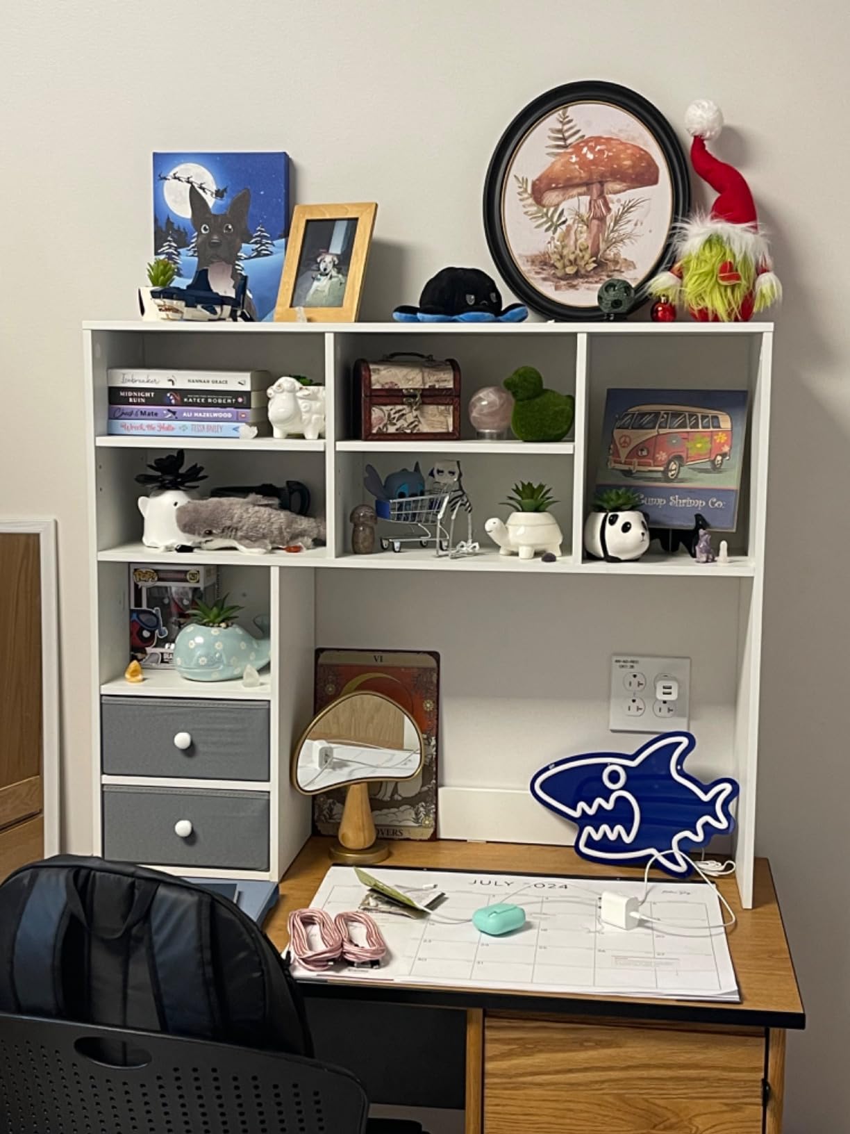 reibii Desktop Bookshelf, 7 Shelves and 2 Drawers, Adjustable Shelf, White customer photo 2