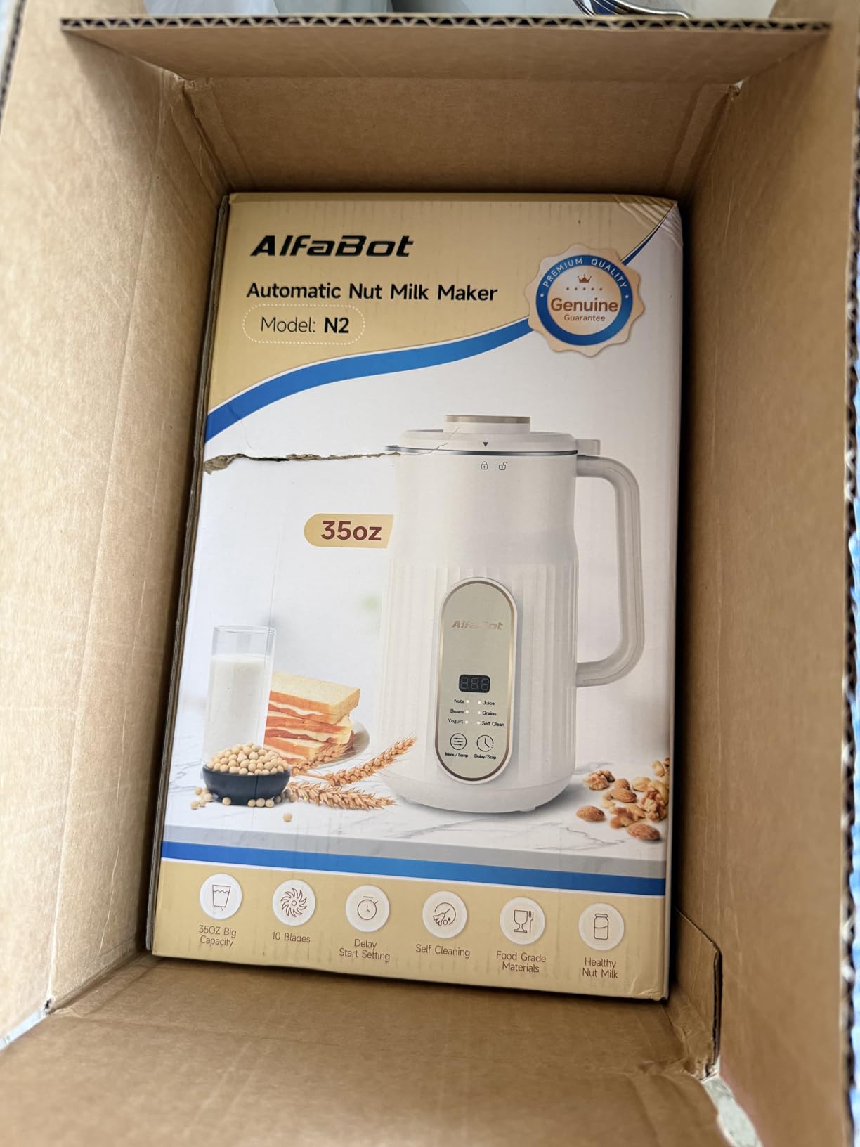 Nut Milk Maker, AlfaBot N2 Automatic Almond Milk Machine for Homemade Plant-Based Milk, Oat, Soy, Yogurt, 5 Modes/35OZ Big Capacity Soy Milk Maker with Delay Setting and Self Cleaning (White) customer photo 2