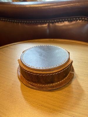 Leather Coasters for Drinks Set of 6 with Holder, Round, Dark Brown | Handmade Full Grain Leather; Coasters for Coffee Table, Kitchen, Bar & Desk; Protects Wood, Glass & Marble; Housewarming Gift customer photo 2