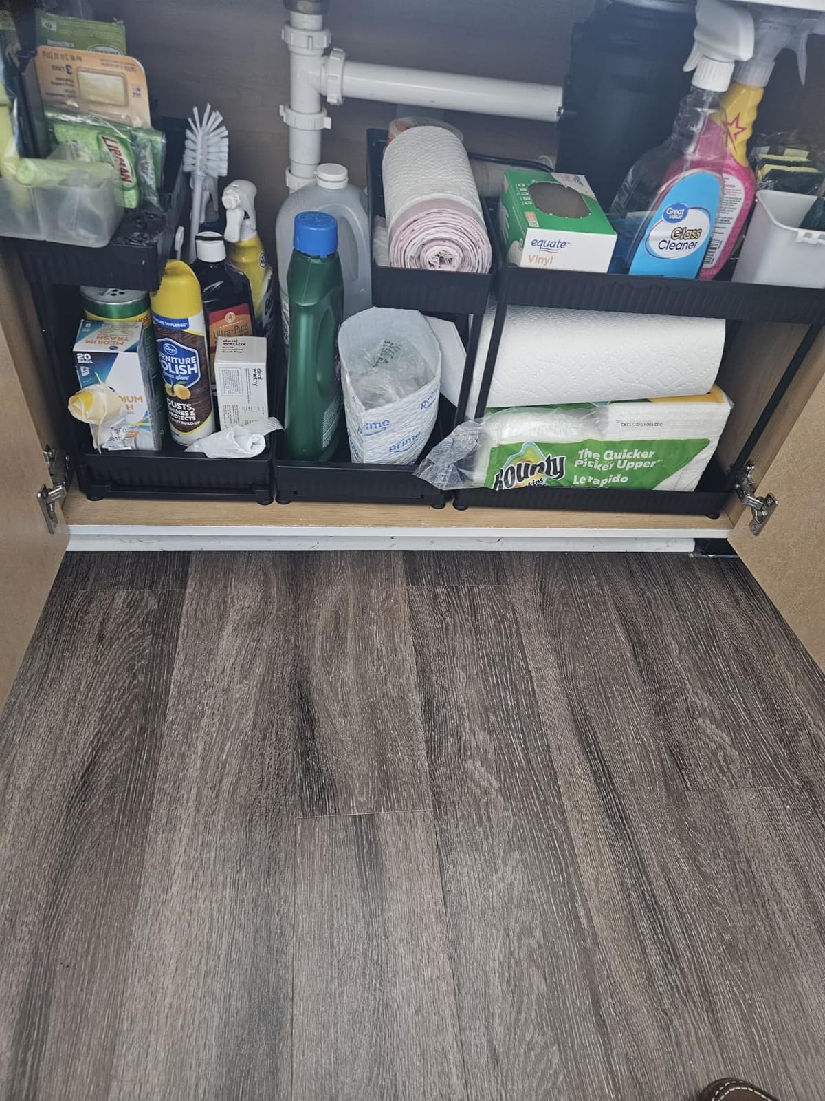 Sevenblue 3-Pack 2-Tier L-Shaped Under Sink Organizers with Sliding Drawers | Multi-use kitchen & bathroom storage, 12.85 inch black cabinet organizer, space-saving sliding drawer design customer photo 2