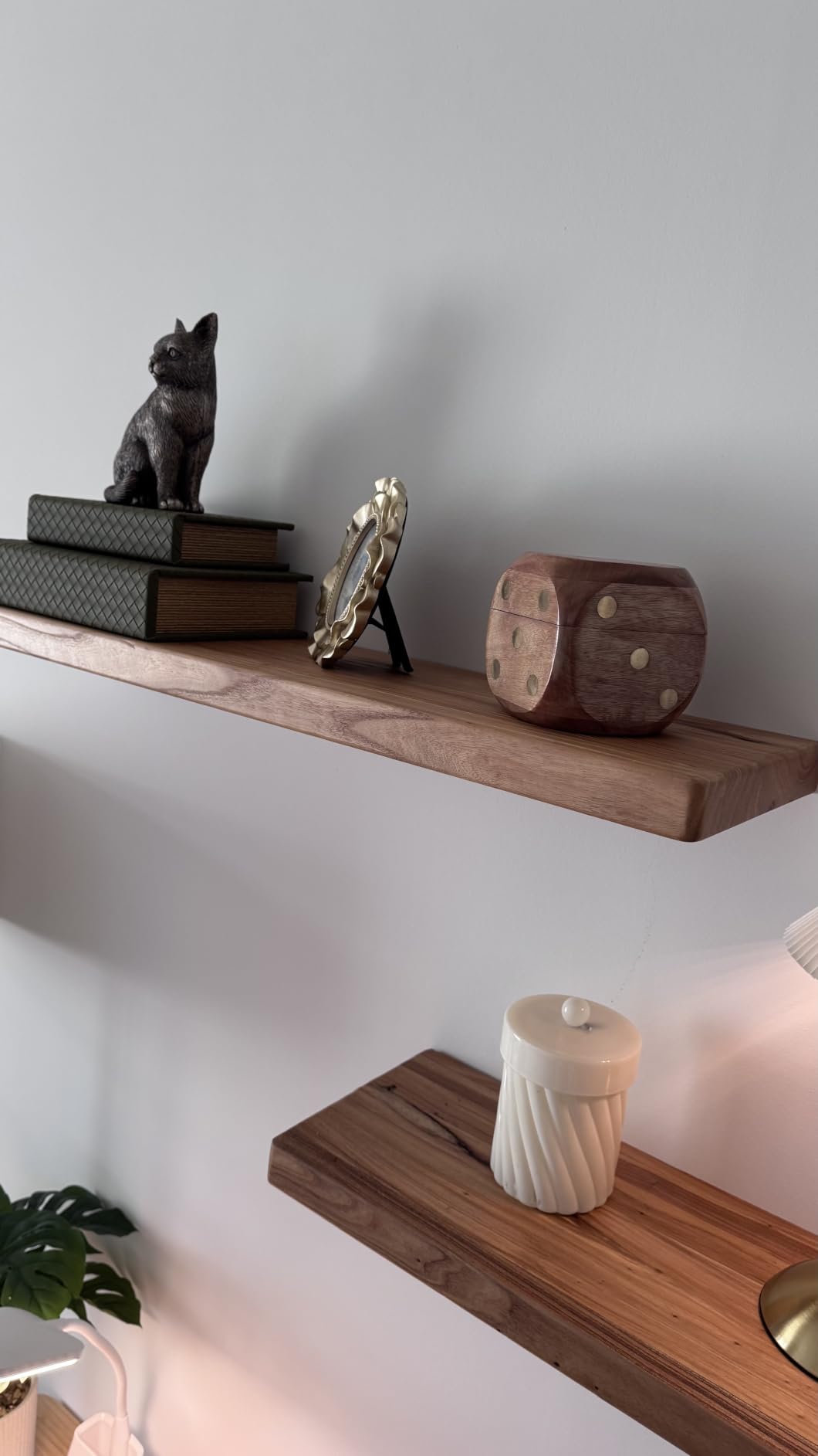 Floating Shelves for Wall Decor, Rustic Solid Elm Wood Live Edge Floating Shelves Wall Mounted, Wall Shelves with Invisible Bracket for Living Room Bathroom Bedroom Kitchen, 24 Inch Set of 2, Natural customer photo 1