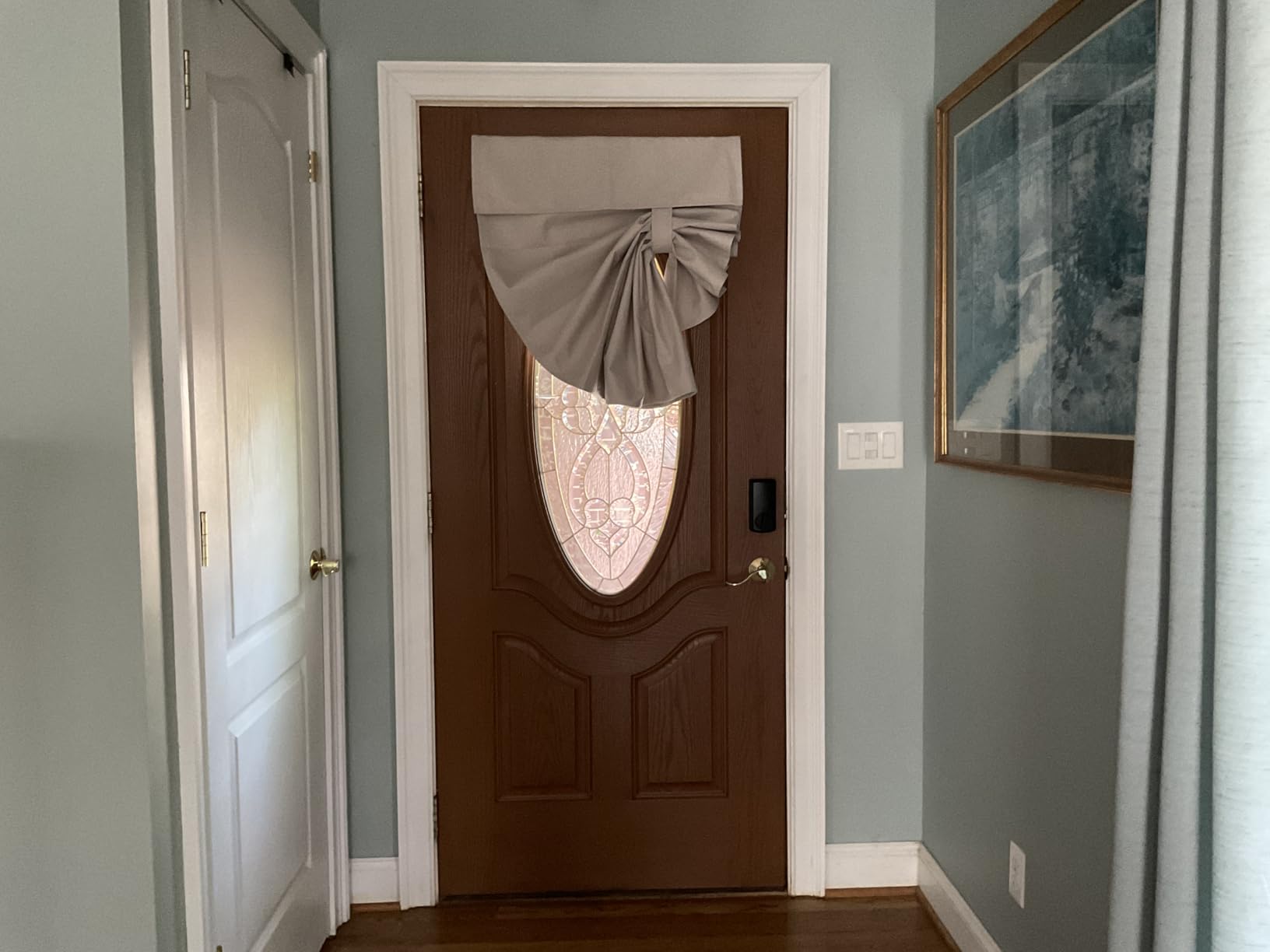 HOMEIDEAS 100% Blackout Linen Door Curtains for French Door 26x68 Inch Natural, 100% Light Blocking, Thermal Insulated, No Drilling, UV Protection, Including 1 Tieback customer photo 2