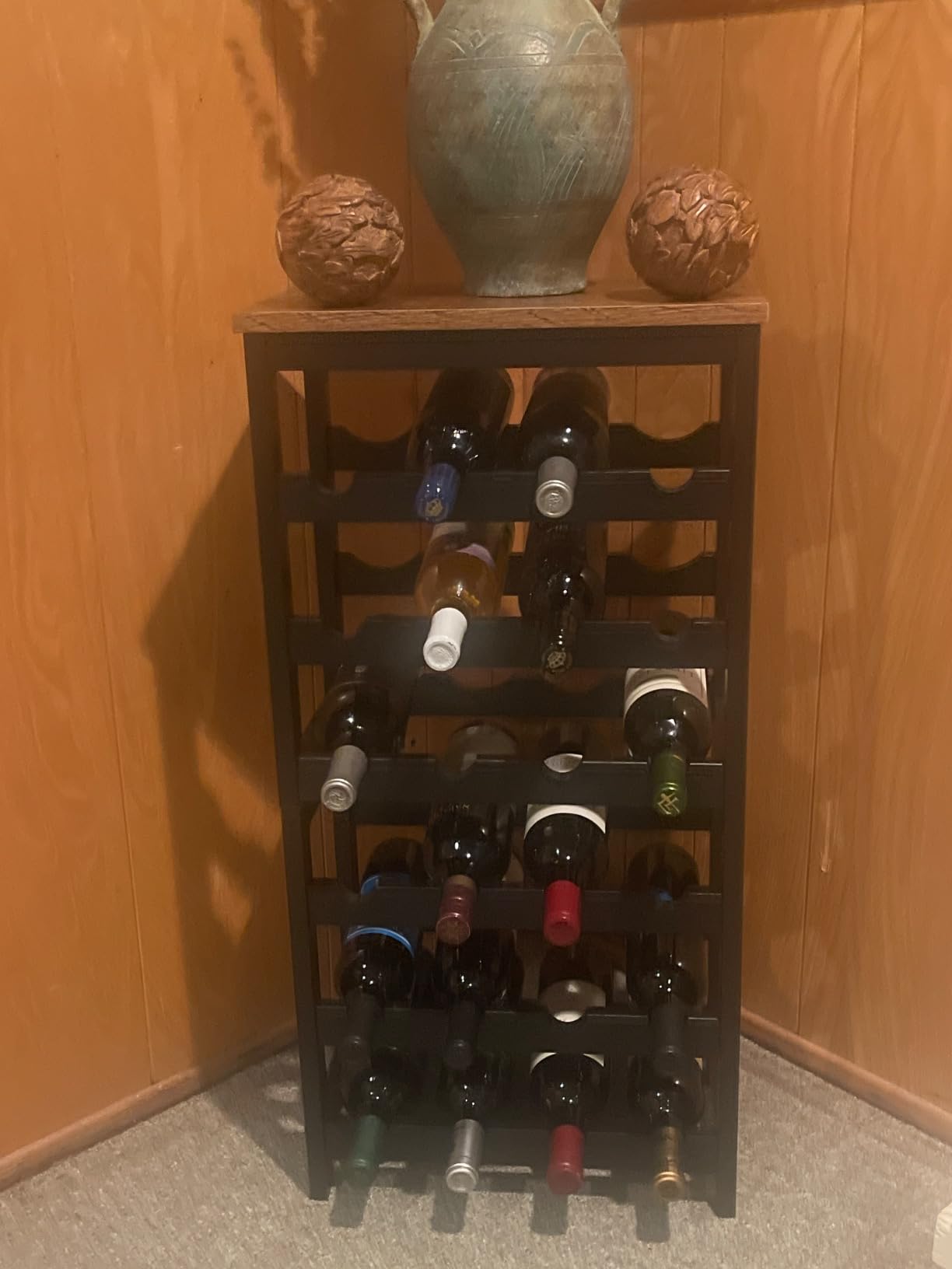 MOGELAFOO 6 Tier Bamboo Wine Rack Freestanding Floor, 24 Bottles Wine Storage Shelves with Table Top, Stackable Wine Display Rack for Kitchen, Bar, Dining Room, Rustic Brown and Black customer photo 1
