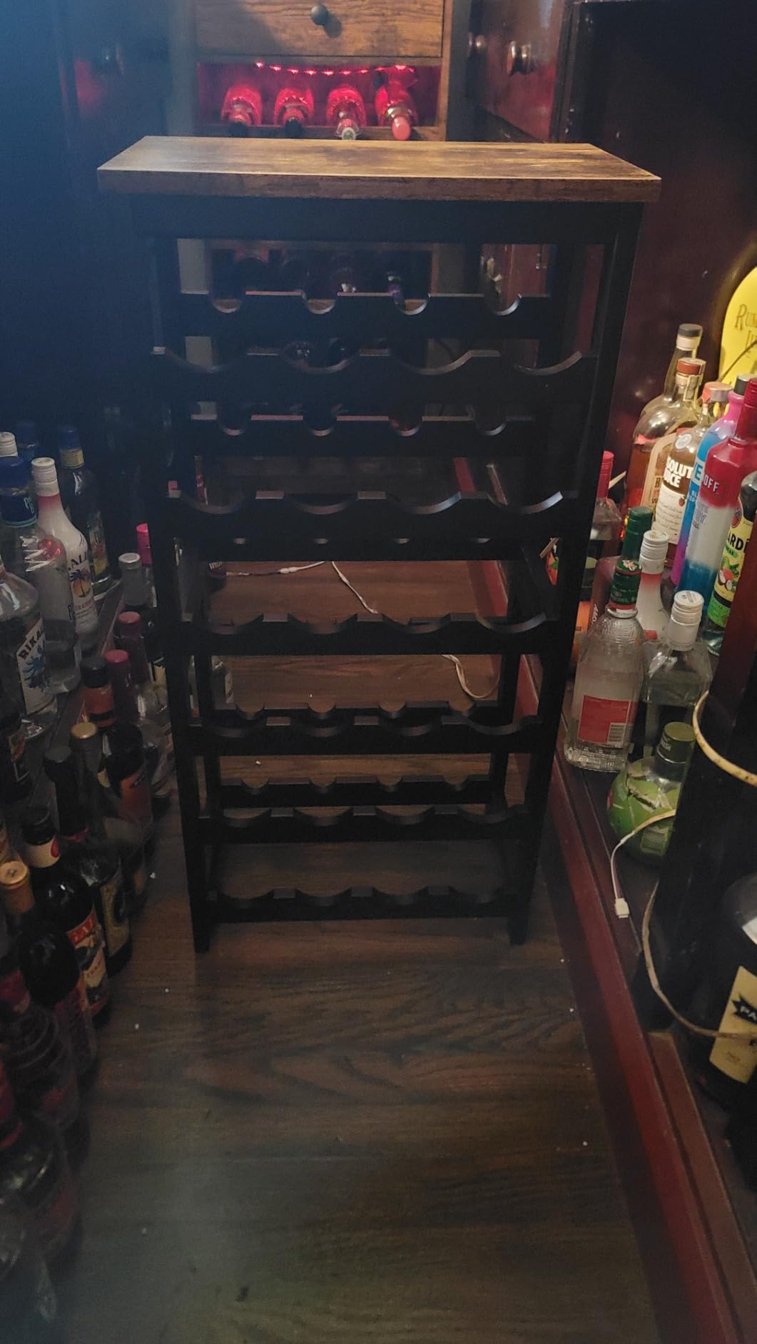 MOGELAFOO 6 Tier Bamboo Wine Rack Freestanding Floor, 24 Bottles Wine Storage Shelves with Table Top, Stackable Wine Display Rack for Kitchen, Bar, Dining Room, Rustic Brown and Black customer photo 2