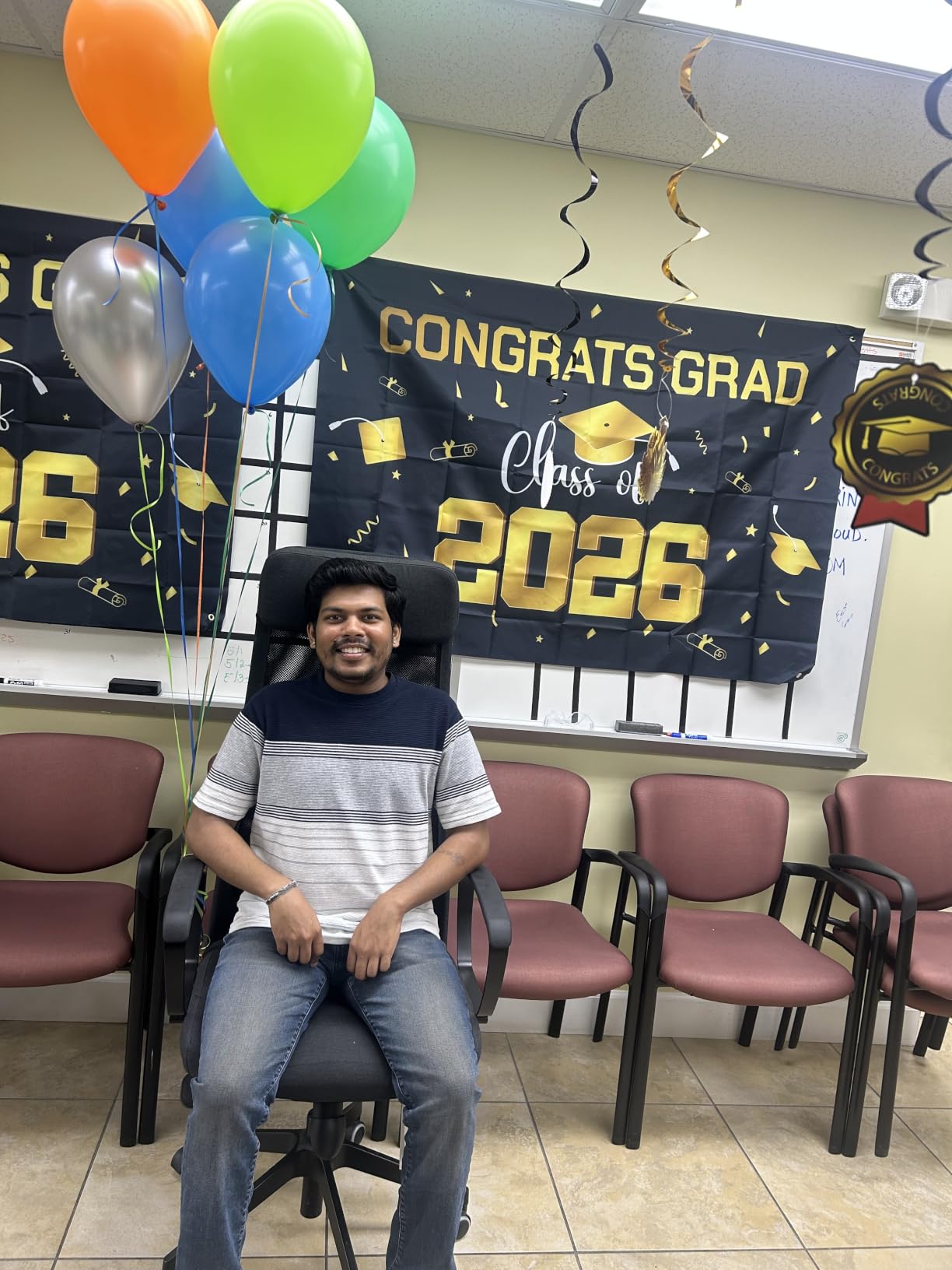 Graduation Decorations 2026 Gold Themed Set - Congrats Grad Banner, Class of 2026 Backdrop, Balloons & Streamers Kit customer photo 2