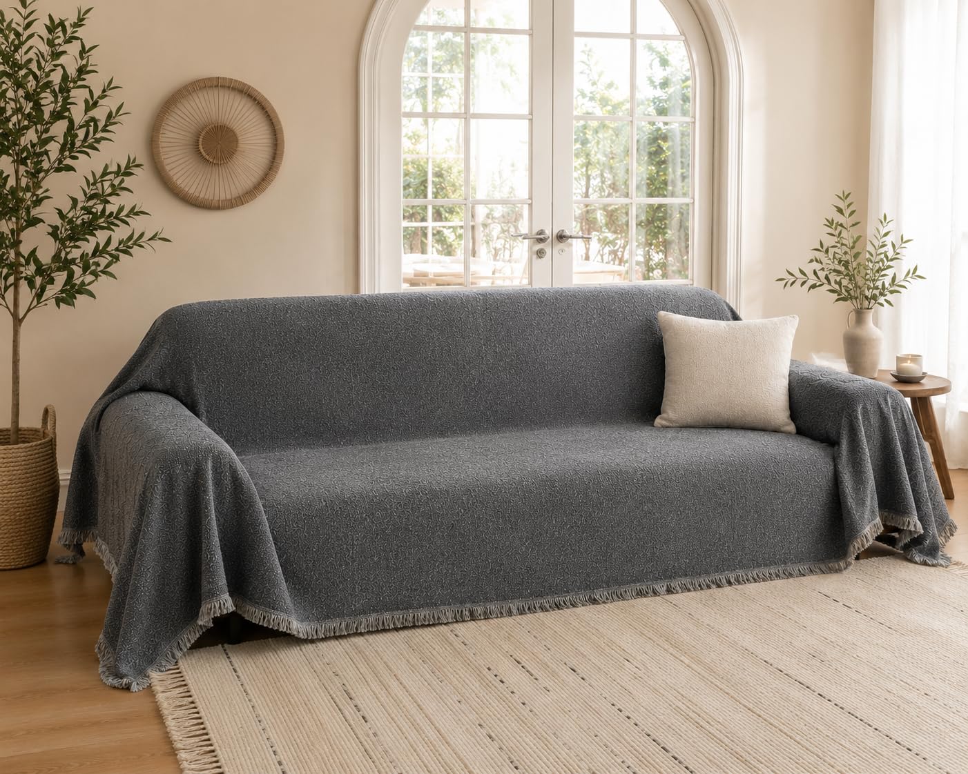 MYSKY HOME Couch Cover for Dogs, Washable Couch Covers, Non Slip Sofa Cover, Couch Cover 2 Cushion Sofa Dogs Furniture Protector with Tassels, Chenille Sofa Slipcover for Pets, 71