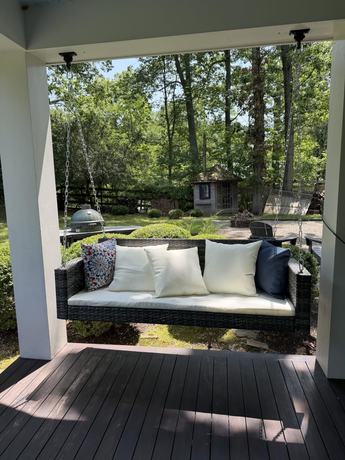 VINGLI 4FT Rattan Swing Bench, Outdoor Wicker Hanging Porch Swing (Grey) customer photo 2
