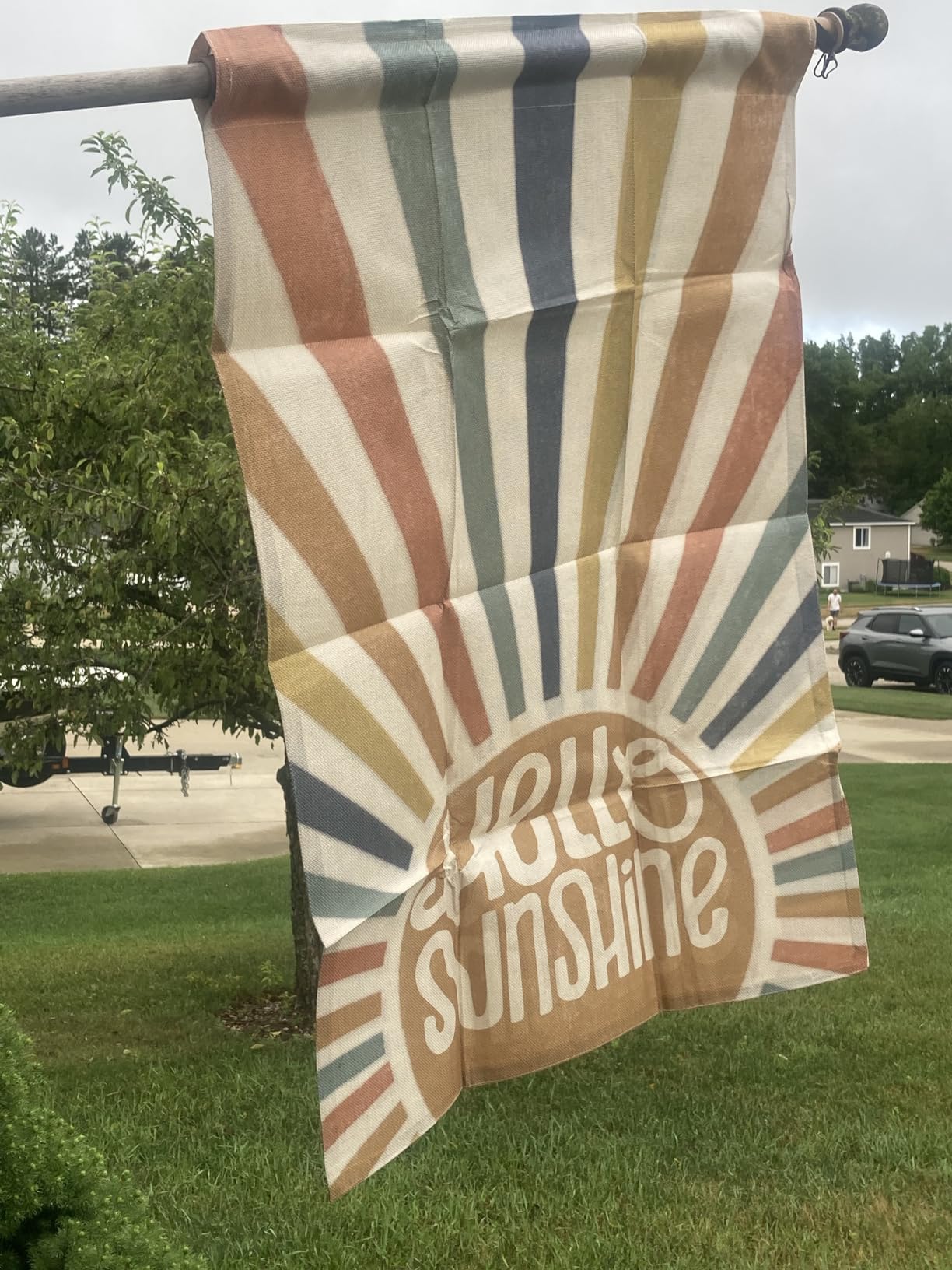 AVOIN colorlife Hello Sunshine Classic House Flag 28x40 Inch Double Sided Outside, Summer Party Holiday Burlap Yard Outdoor Decoration customer photo 2