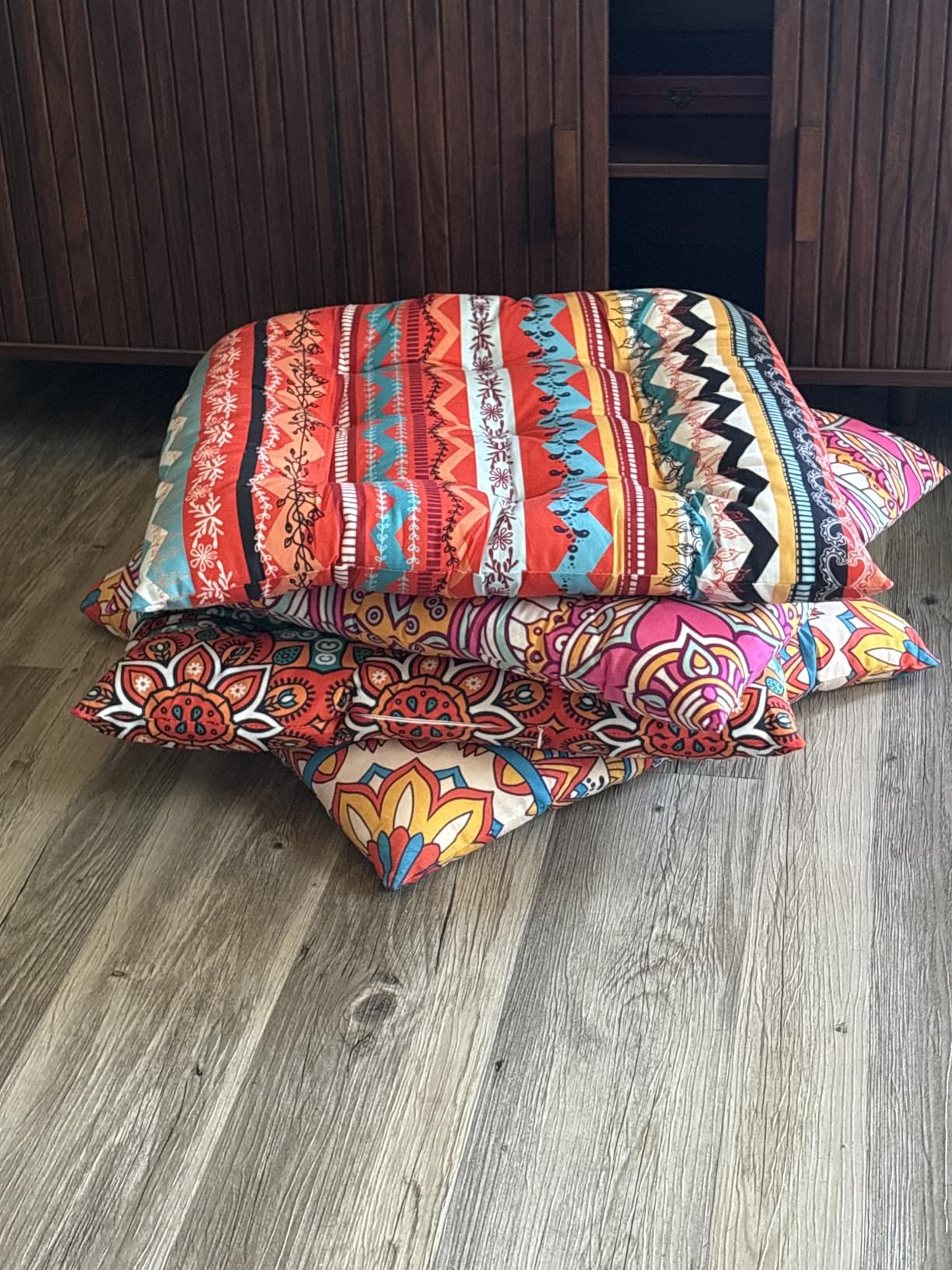Nuogo 4 Pack 22 Inch Large Boho Floor Pillows Cushions Square | Bohemian Mandala Cushions for Adults, Meditation Yoga Reading, Seating Pouf Soft, Living Room Tatami, Reading Nook Decor customer photo 1