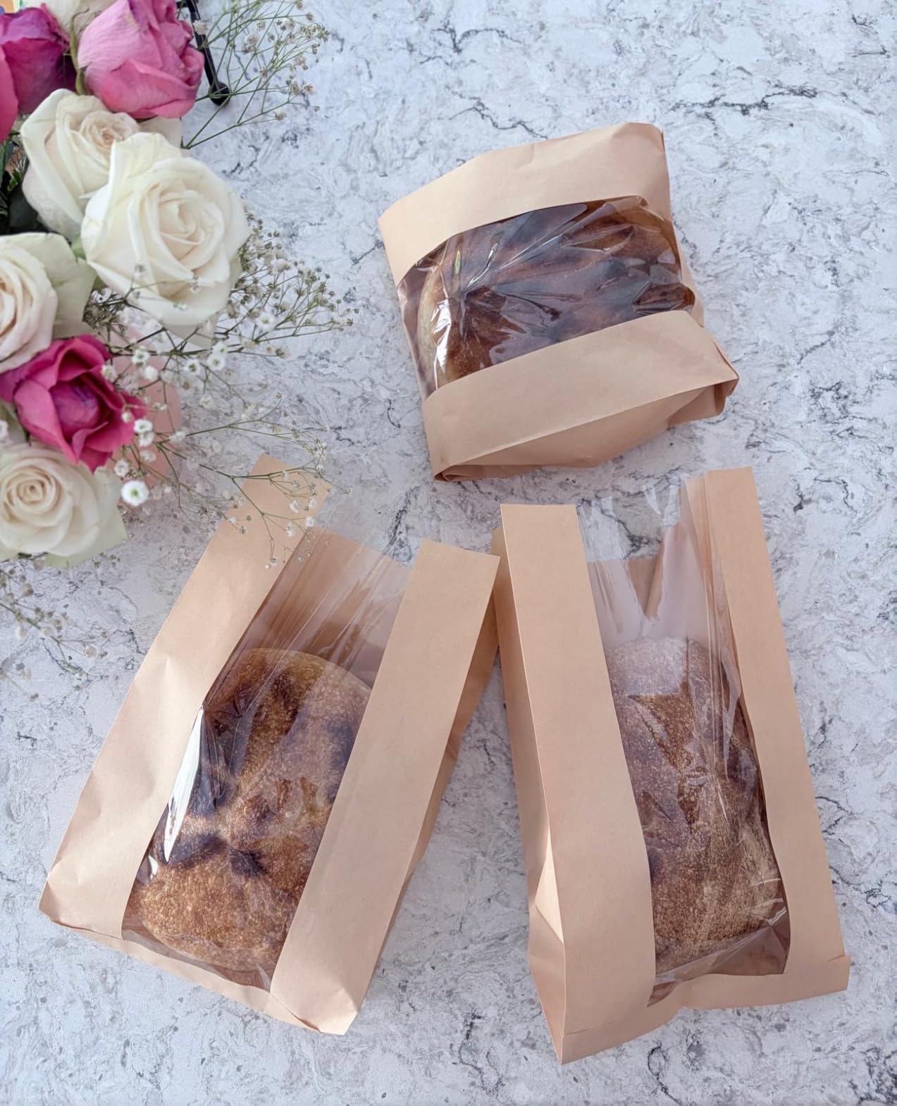 50 Pcs Bread Bags for Homemade Bread 50% Thicker With Window Sourdough Bags | Large Kraft Paper Bag, 13.7x8.2x3.7in, Used for Storage Bakery Cookies & Snacks, 60 Cute Sealing Stickers with Ties customer photo 2