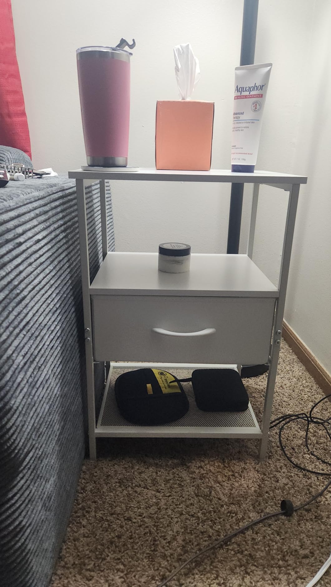 Huuger Nightstand Set of 2, Night Stand with Fabric Drawer, Mesh Shelf | Side Table with Storage, Fabric Drawer Dresser, Open Shelf, Metal Frame, Bedroom, Rustic Brown customer photo 1