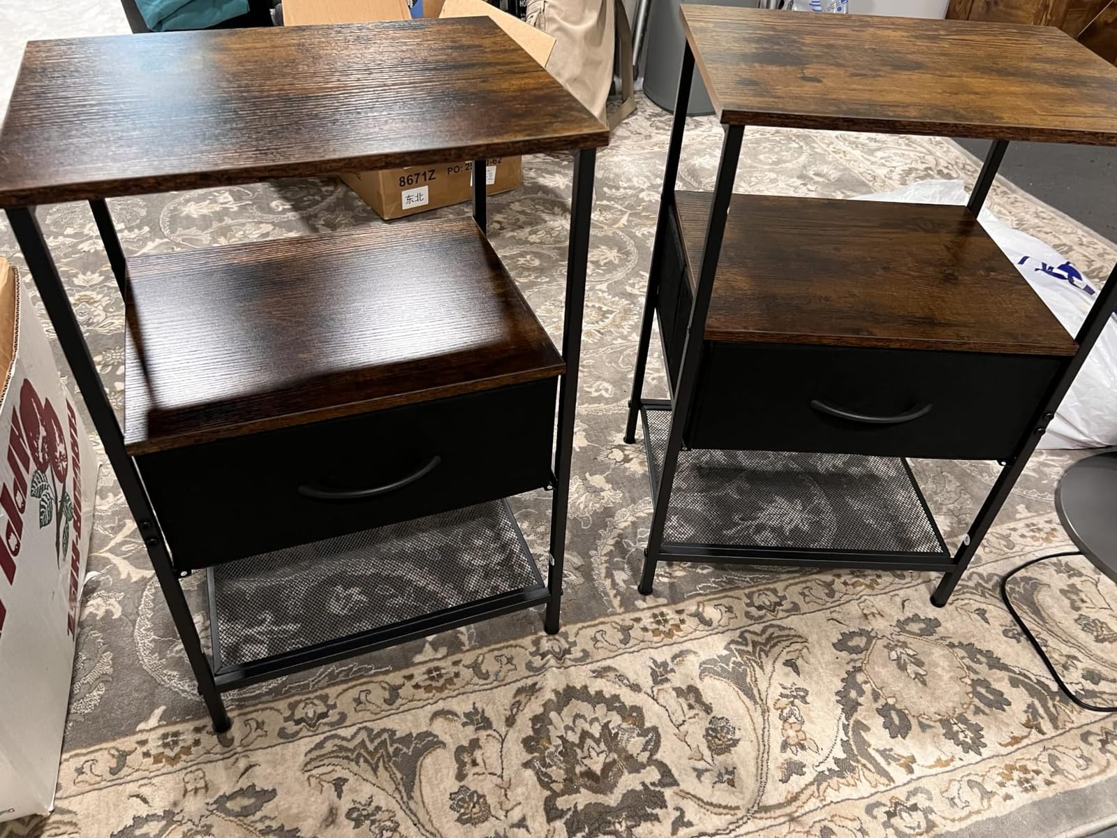 Huuger Nightstand Set of 2, Night Stand with Fabric Drawer, Mesh Shelf | Side Table with Storage, Fabric Drawer Dresser, Open Shelf, Metal Frame, Bedroom, Rustic Brown customer photo 2