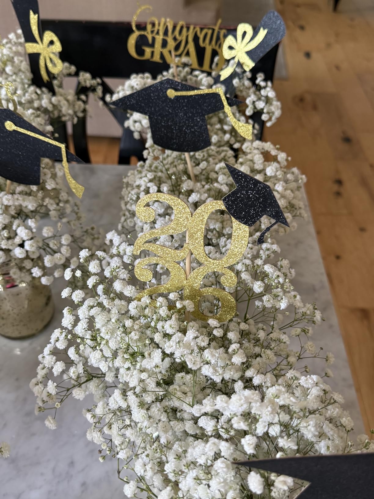 Graduation Decorations 2026, 16PCS Graduation Centerpieces for Tables, Class of 2026 Graduation Party Decorations, Gold and Black Grad Party Decors Table Toppers Sticks customer photo 1