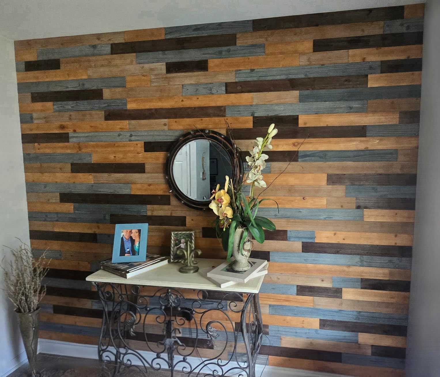 Peel & Stick Real Wood Planks, Rustic Reclaimed Barn Wood Paneling, Brown Gray Combinations, 10.5 sq. ft customer photo 2