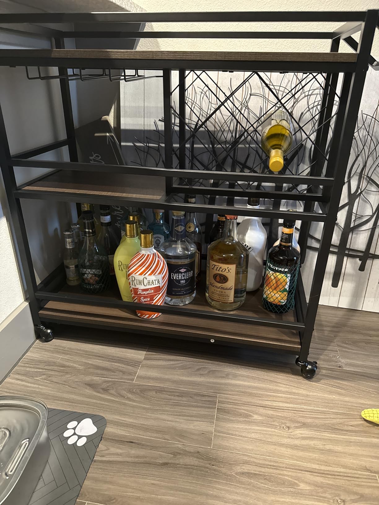 FATORRI Bar Cart Silver, Bar Carts for The Home, Home Bar Serving Carts for Liquor, Rolling Wine Cart with 3 Tier Mirrored Shelves on Wheels for Alcohol and Beverage (Silver) customer photo 2
