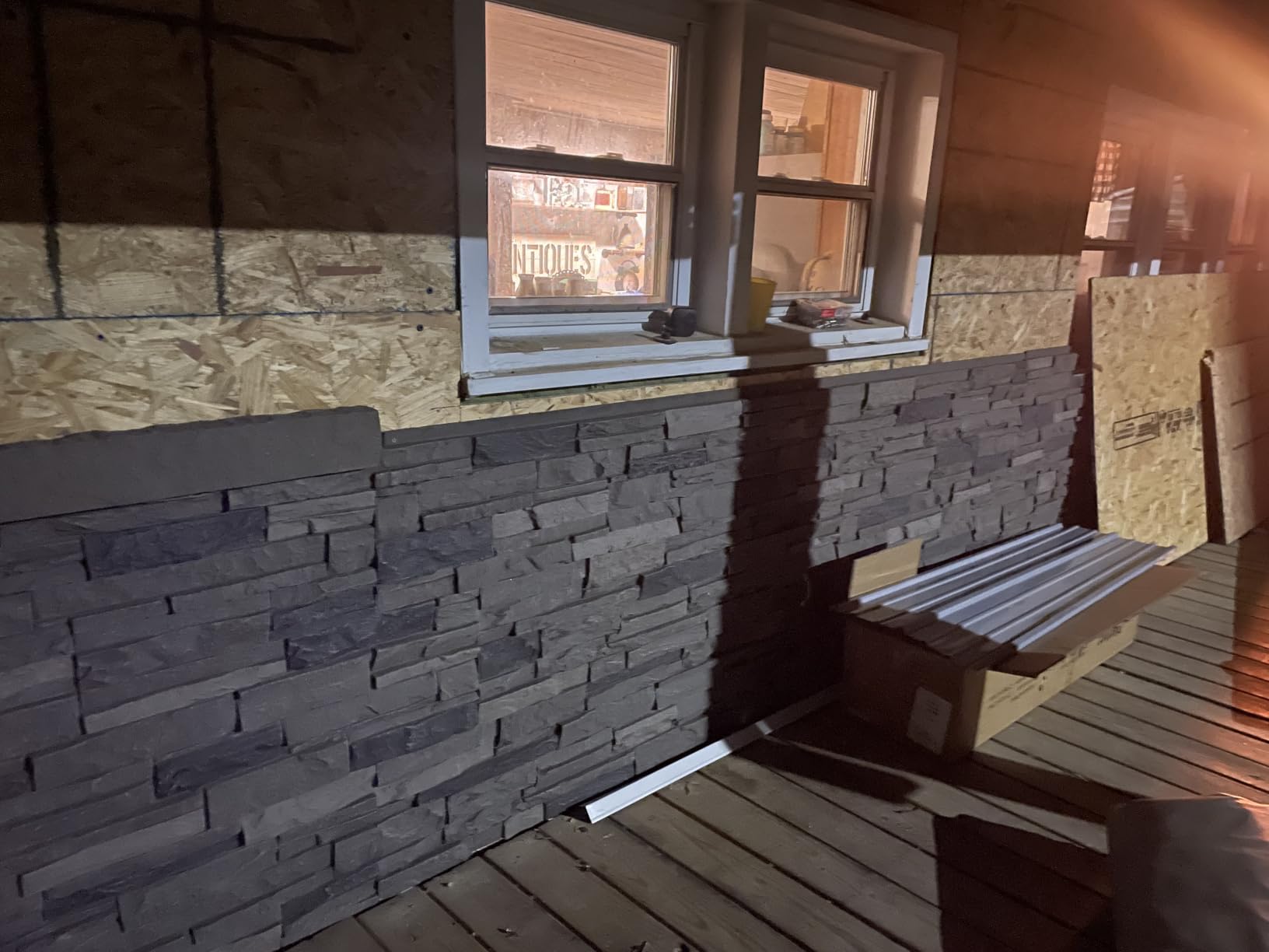 OTECKO Distinct 6 Pack Faux Stone Wall Panel 48 in x 13 in x 2 in Ledge Stone High Density Polyurethane Wall Siding Panels 24 sq ft, Easy Install, Interior/Exterior Volcano Ash (Dark Gray) customer photo 1
