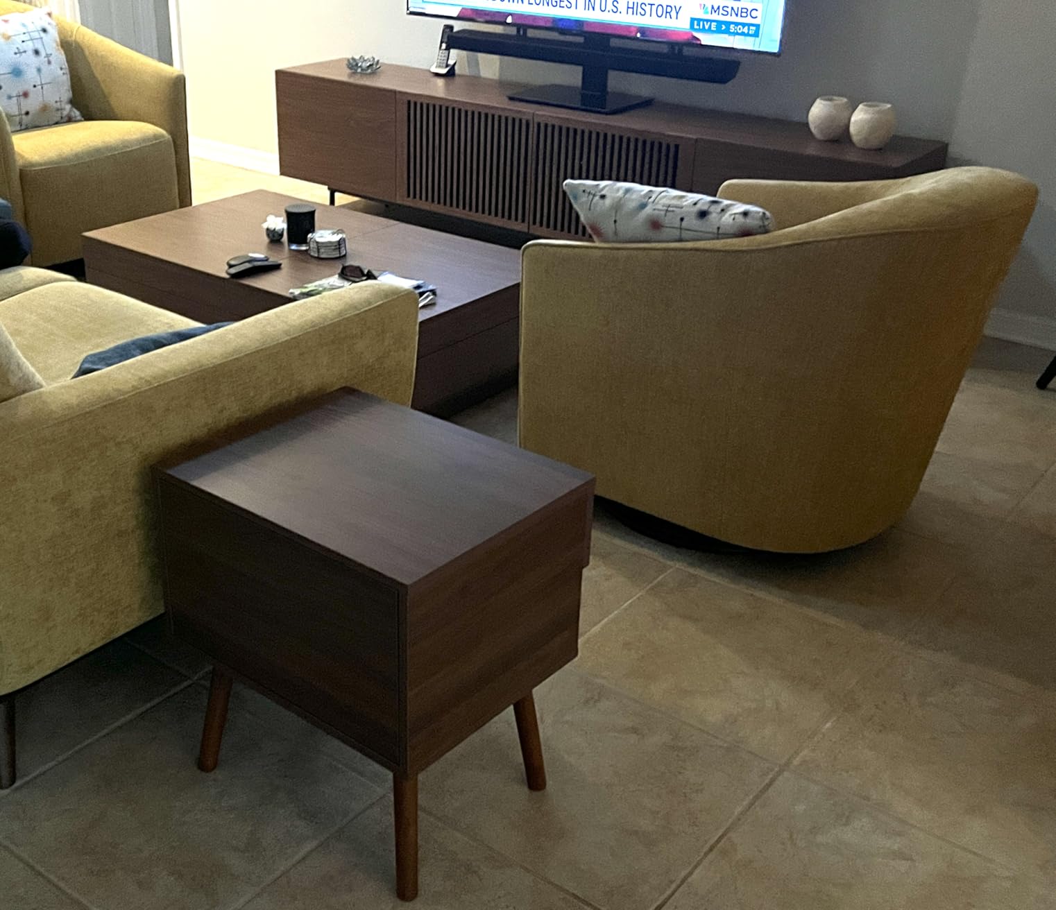Hidden Compartment Night Stand Set 2, Mid Century Modern Concealment Furniture, End Table with Storage Drawer, Bedside Table with Wood Legs for Bedroom (2,Walnut) customer photo 1