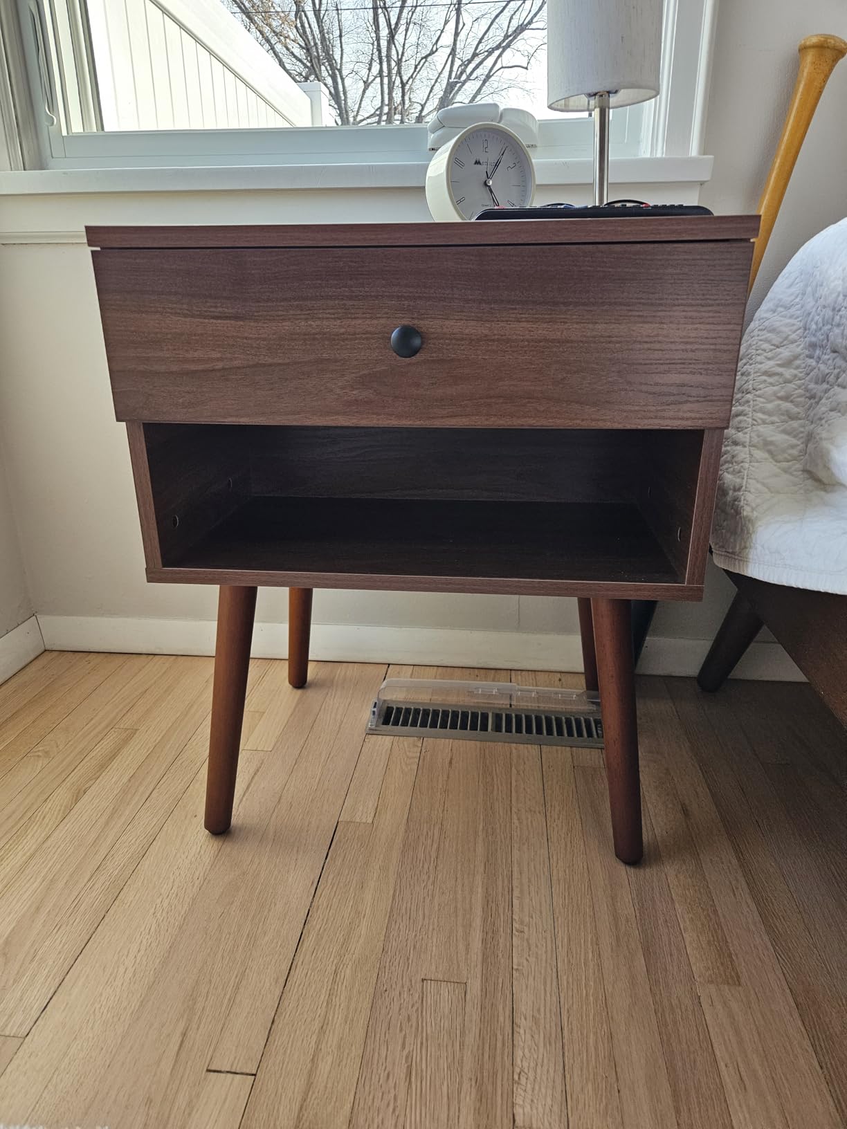 Hidden Compartment Night Stand Set 2, Mid Century Modern Concealment Furniture, End Table with Storage Drawer, Bedside Table with Wood Legs for Bedroom (2,Walnut) customer photo 2