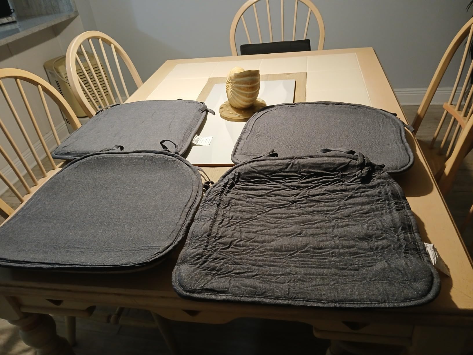 TushGuard Chair Cushions, 4 Pack Memory Foam Chair Pads, Grey | Dining Chair Pads with Fixed Straps, Thin Seat Cushion, Anti-Slip Kitchen Chair Cushion Set customer photo 1