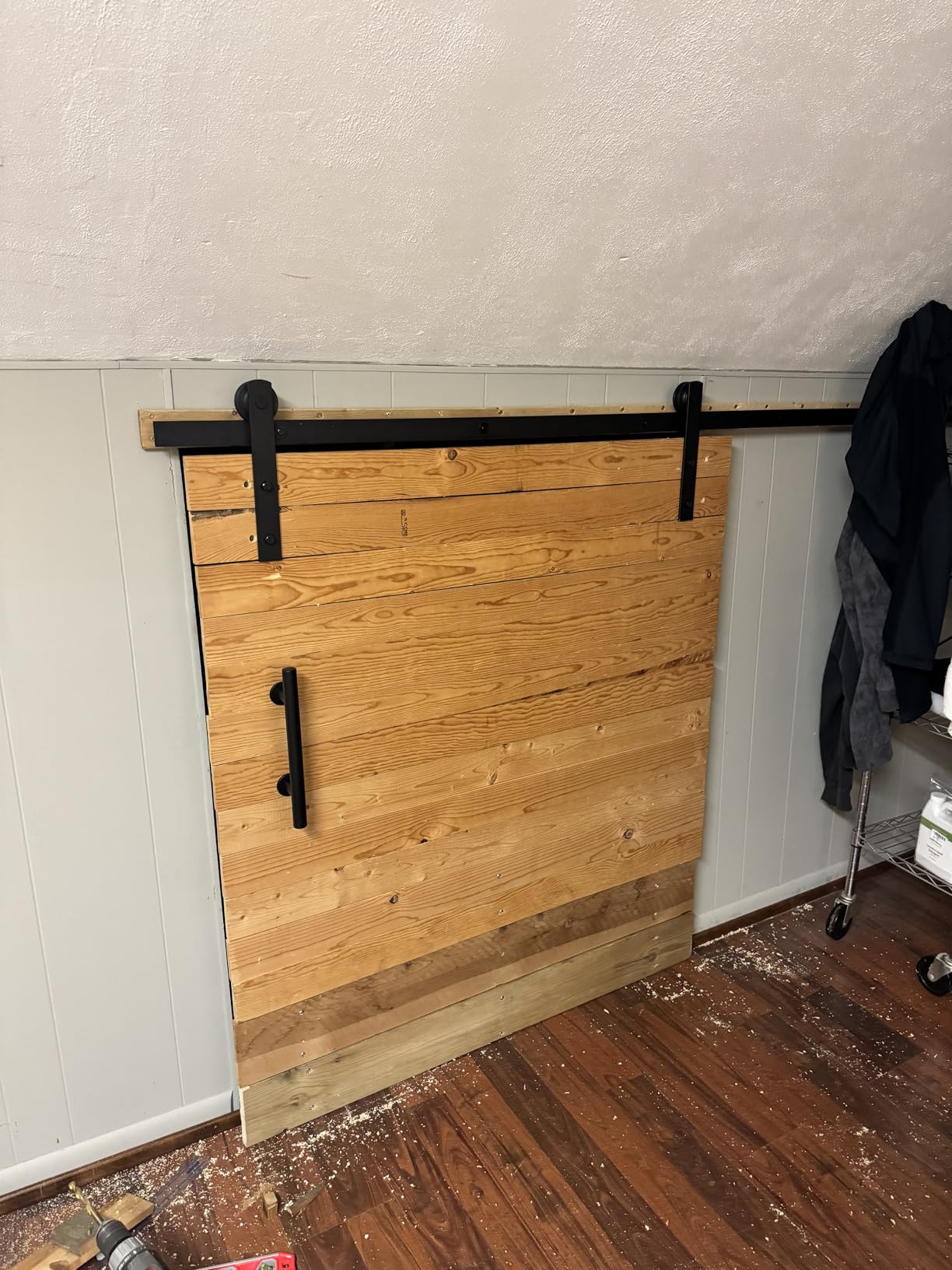 SMARTSTANDARD 6.8 FT Heavy Duty Sturdy Sliding Barn Door Hardware Kit, Black | (Whole Set Includes 1x Pull Handle Set & 1x Floor Guide) Fit 36