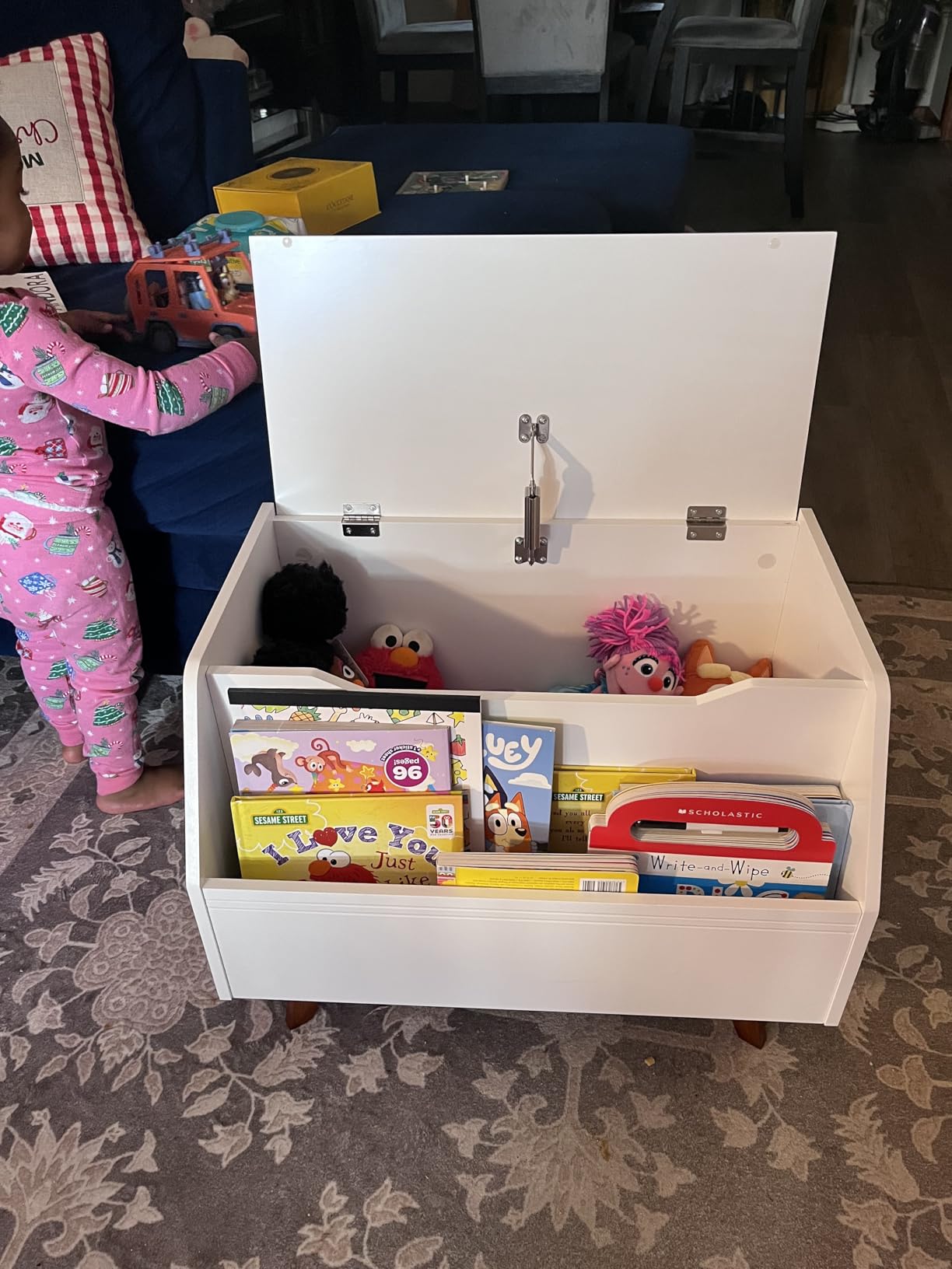 UTEX Kids Toy Box, Toy Chest with Bookshelf, Kids Storage Organizer Bench | Wooden Toy Trunk With Lid, Gently Tapered Solid Wood Legs, Boys and Girls, Toy Room, Small Room, Playroom, Gift, White customer photo 1