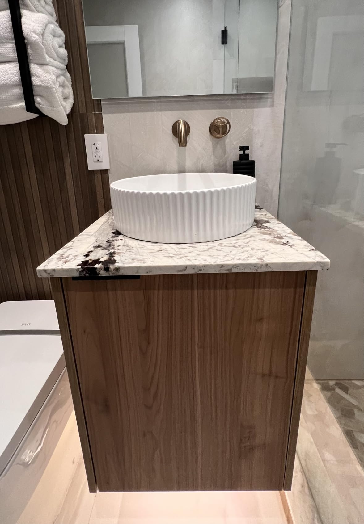 KES White Round Vessel Sink with Fluted Texture, 16 Inch Ceramic Bathroom Sink Above Counter, Small Porcelain Bowl Sink for RV Lavatory Vanity Countertop, BVSC129 customer photo 1