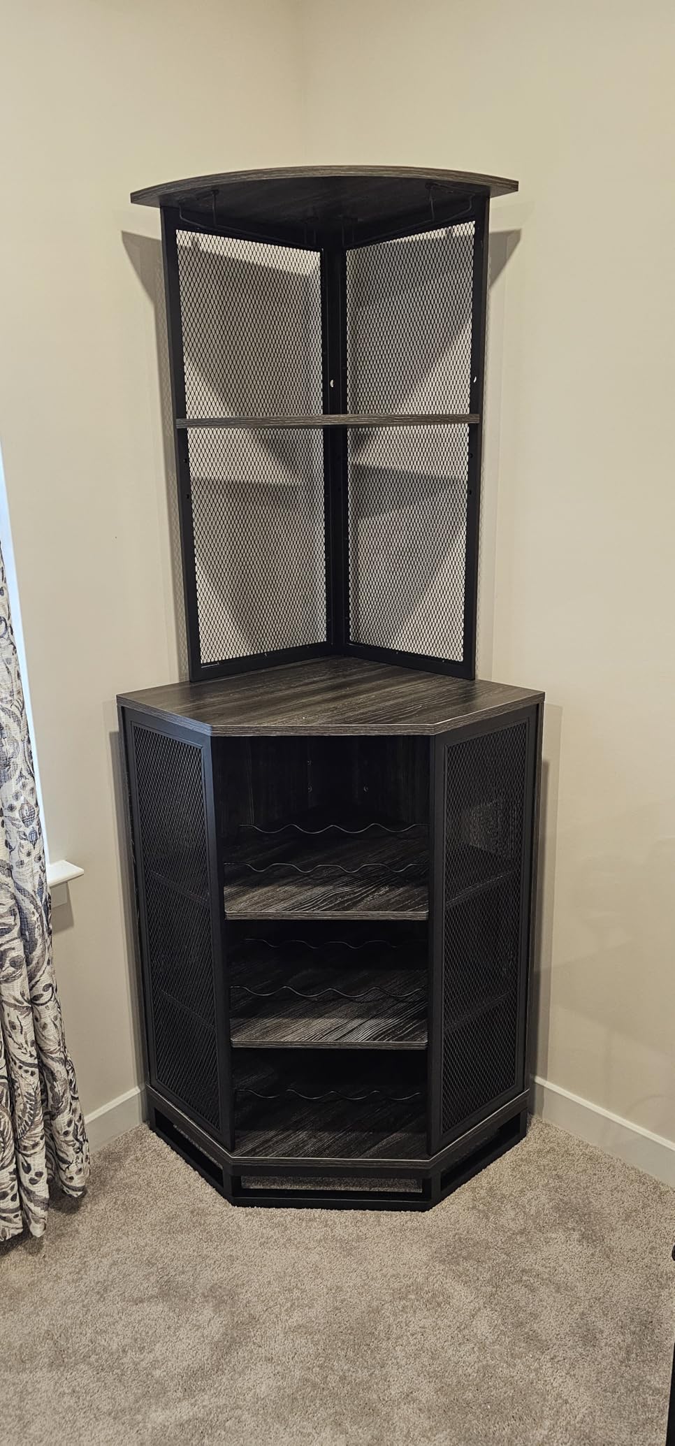 IBF 71 Inch Rustic Oak Farmhouse Tall Corner Bar Cabinet with Glass Holder | Sturdy 5-Tier Industrial Farmhouse Liquor Storage with Adjustble Shelf, Anti-Tipping Design for Home Kitchen Small Space customer photo 1