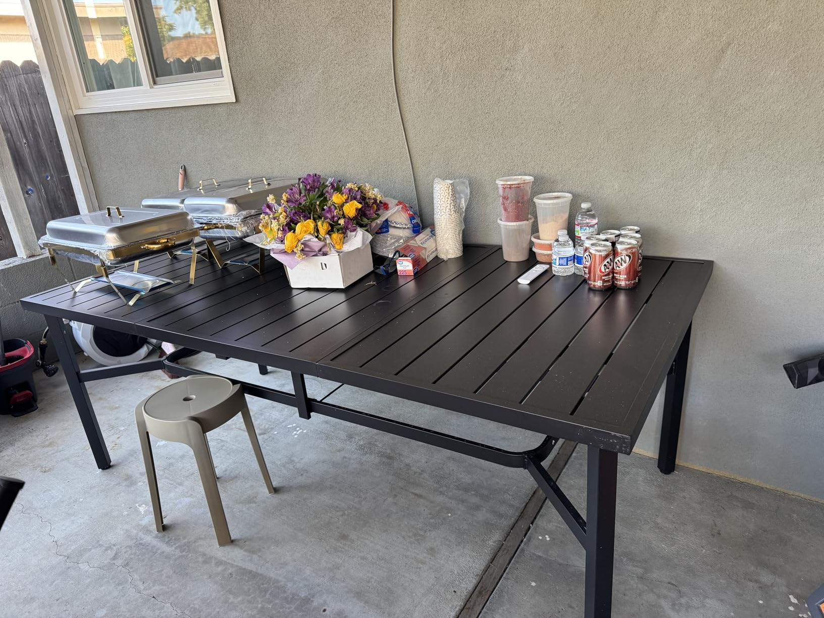 MIXPATIO Outdoor Dining Table for 8, Black Metal Table w/Umbrella Hole | 83