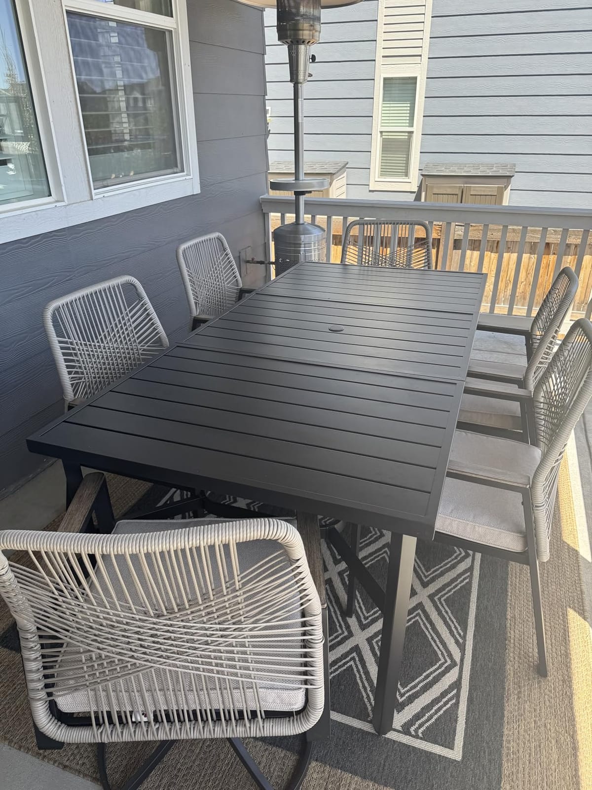 MIXPATIO Outdoor Dining Table for 8, Black Metal Table w/Umbrella Hole | 83