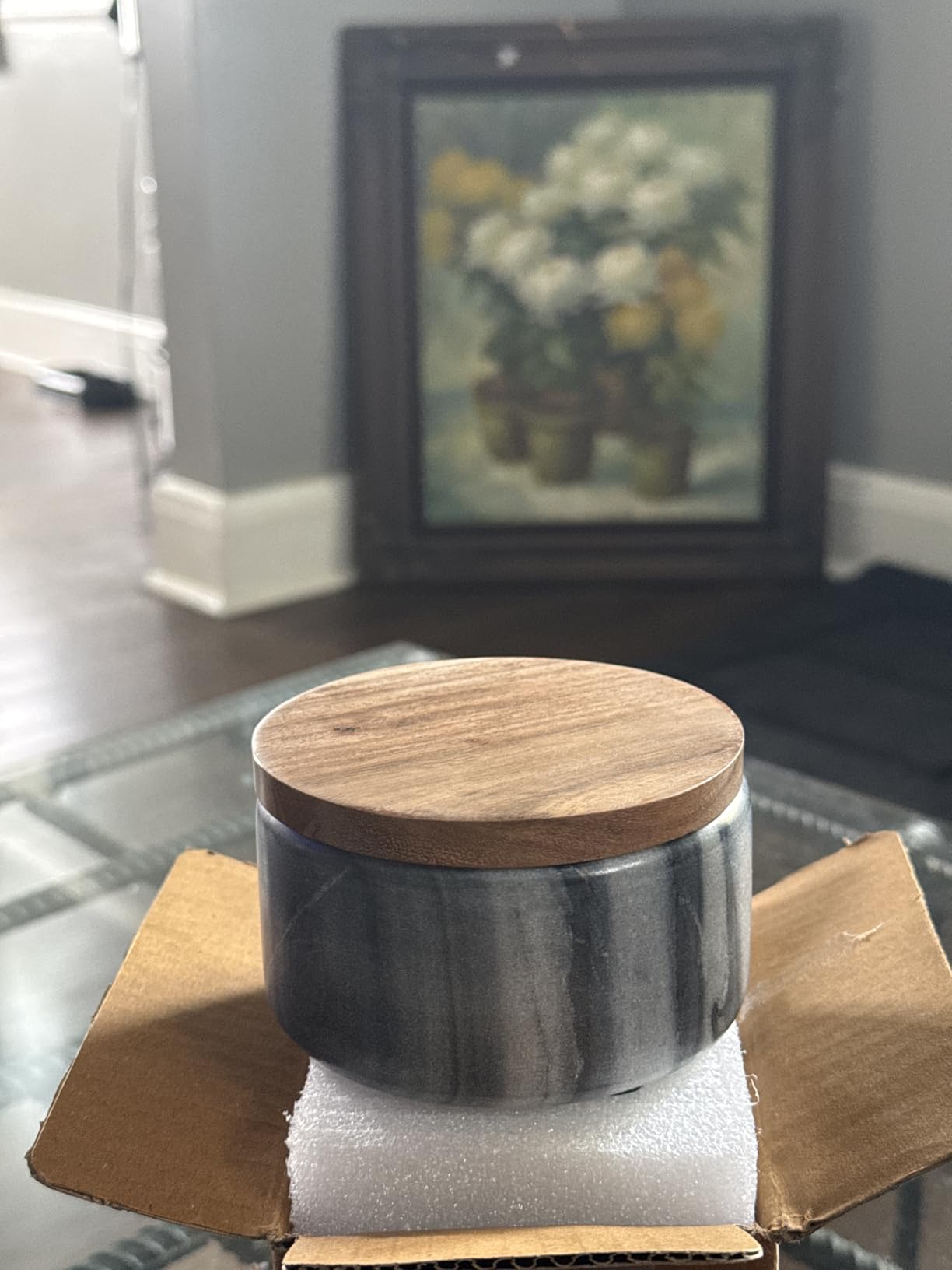 Cork & Mill Marble Salt Cellar with Acacia Wood Lid and Spoon, White 4 Inch Wide Salt Pig, Countertop Pepper Container customer photo 1