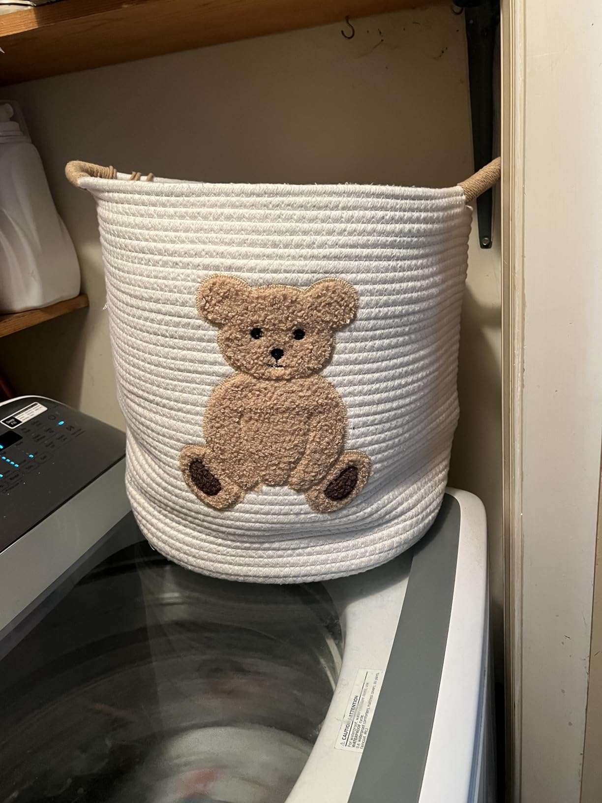 Toy Storage Baskets Woven Cotton Rope Storage Basket for Kids, Blanket Baskets for Living Room Toys Organizer with Embroidery Decor, Cute Baskets with Handle for Nursery, Playroom (Giraffe) customer photo 2