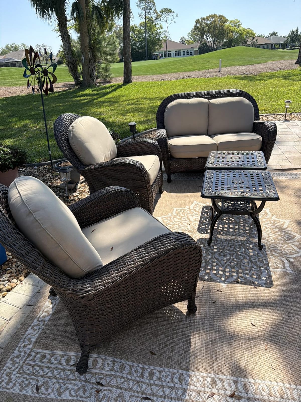 Cast Aluminum Outdoor Side Table,Small Patio Table,Outdoor Coffee Tables for Patio,Garden,Balcony, for All Weather (Black, Round) customer photo 1