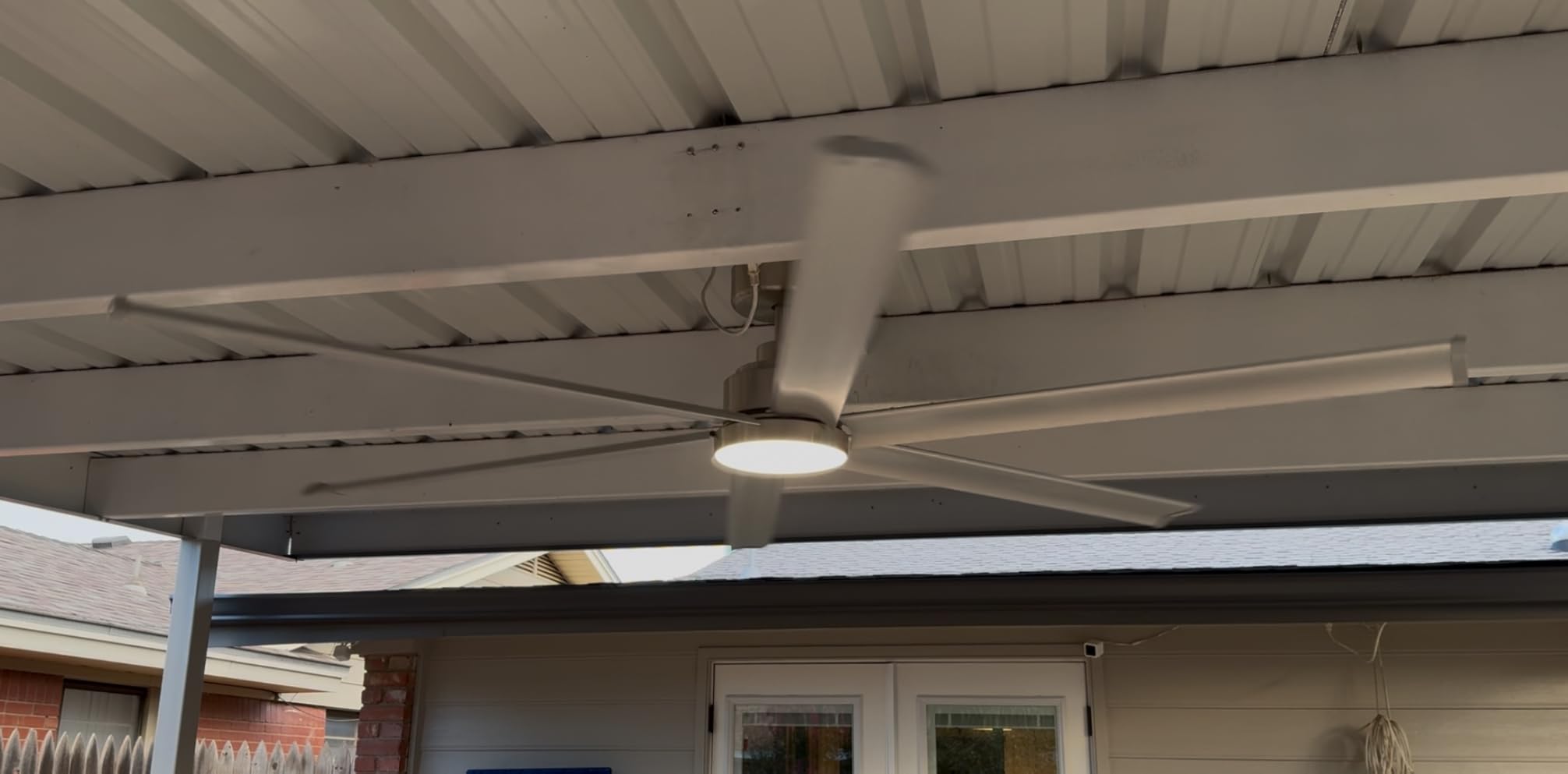 84 Inch Outdoor Ceiling Fan with Light Alexa, Double Layer Aluminum Blades | DOE-certified HVLS Fan with Quiet DC Motor, Brushed Nickel, App Control and Up to 13000+ CFM Airflow for Covered Patios, Shop customer photo 2