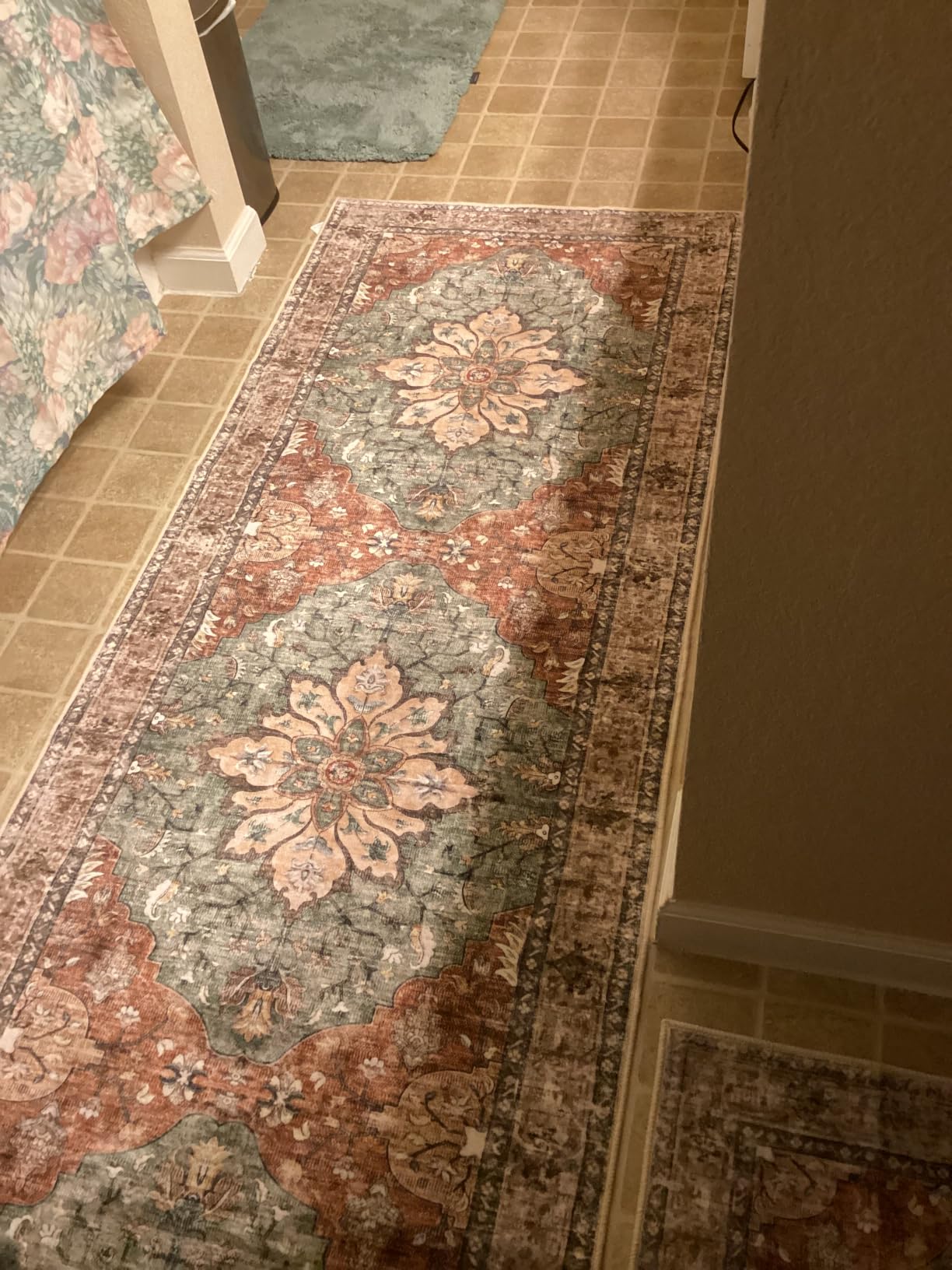 RELEANY Washable Area Rug, Runner 2'x6', Brick/Brown/Green | Non-Slip, Water Repellent, Pet Friendly, Easy to Clean, Vintage Floral Boho Decor for Kitchen Entry Bedroom Bedside Laundry customer photo 1