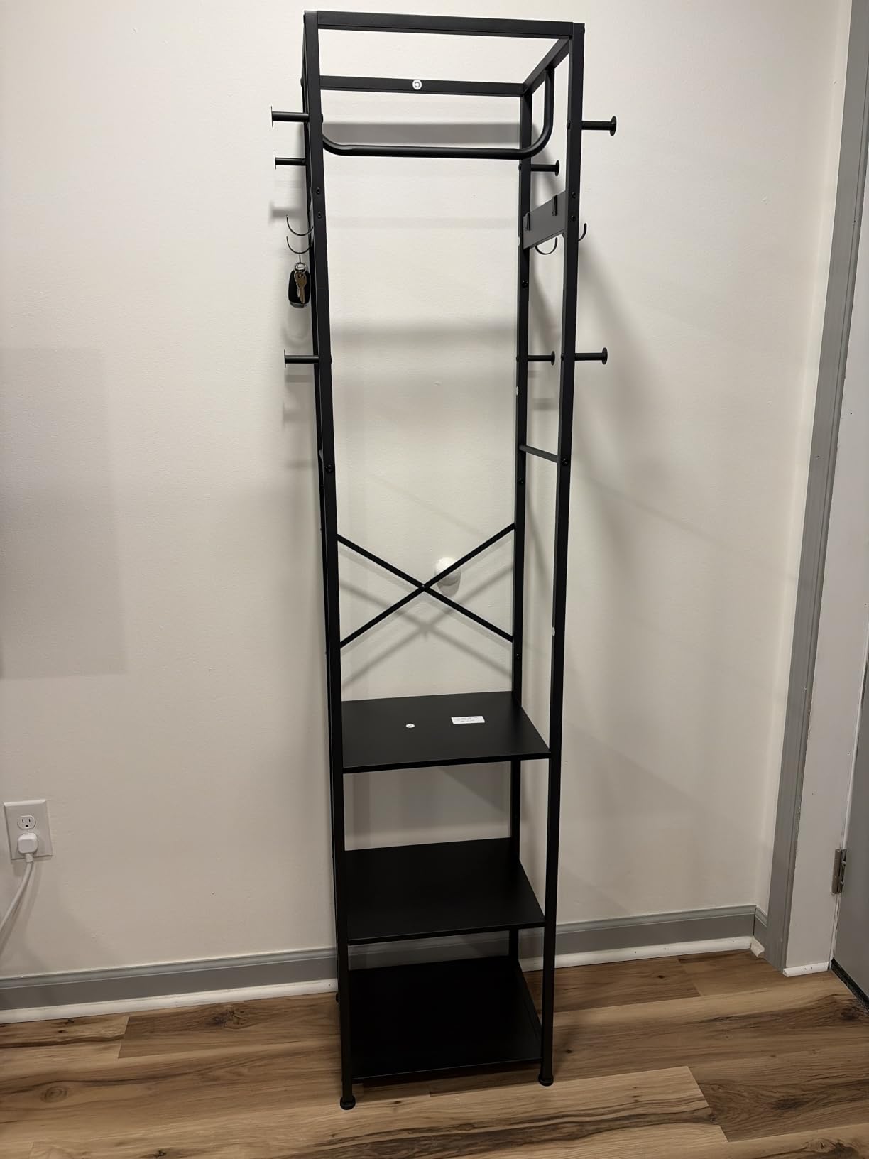 Coat Rack Freestanding, Hall Tree with 3 Shelves and 12 Hooks, Rustic Brown | Industrial Metal Frame, Space-Saving Design customer photo 2