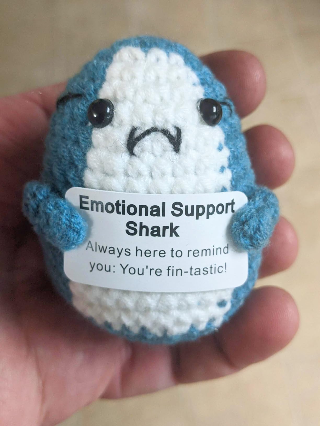 Positive Animals Crochet Shark Gift - Mini Emotional Shark Plush | Cute Encouragement Gift for Coworker or Friend Women Men with Support Message customer photo 1