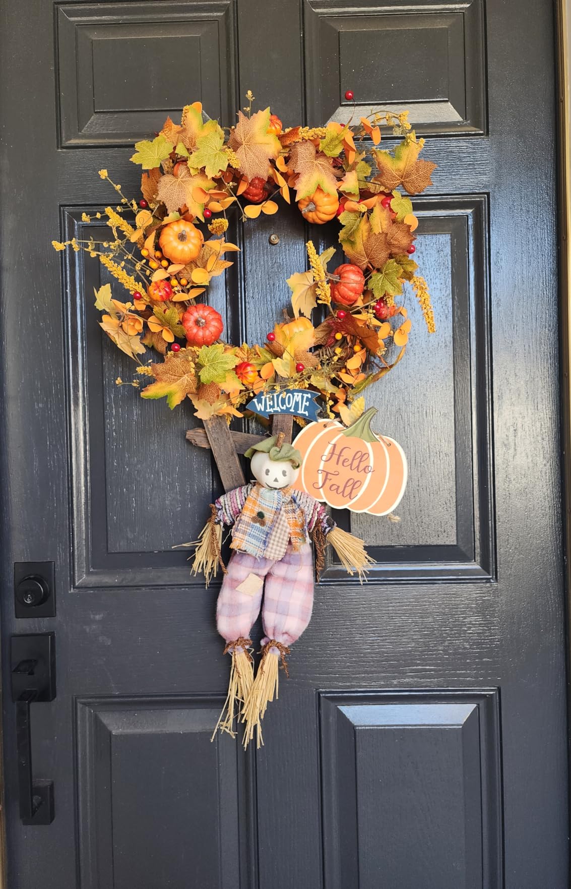 J'FLORU Artificial Fall Wreath 22 Inch Autumn Wreaths for Front Door Orange Daisy Wreath with Wildflowers Berries for Indoor Outdoor customer photo 2