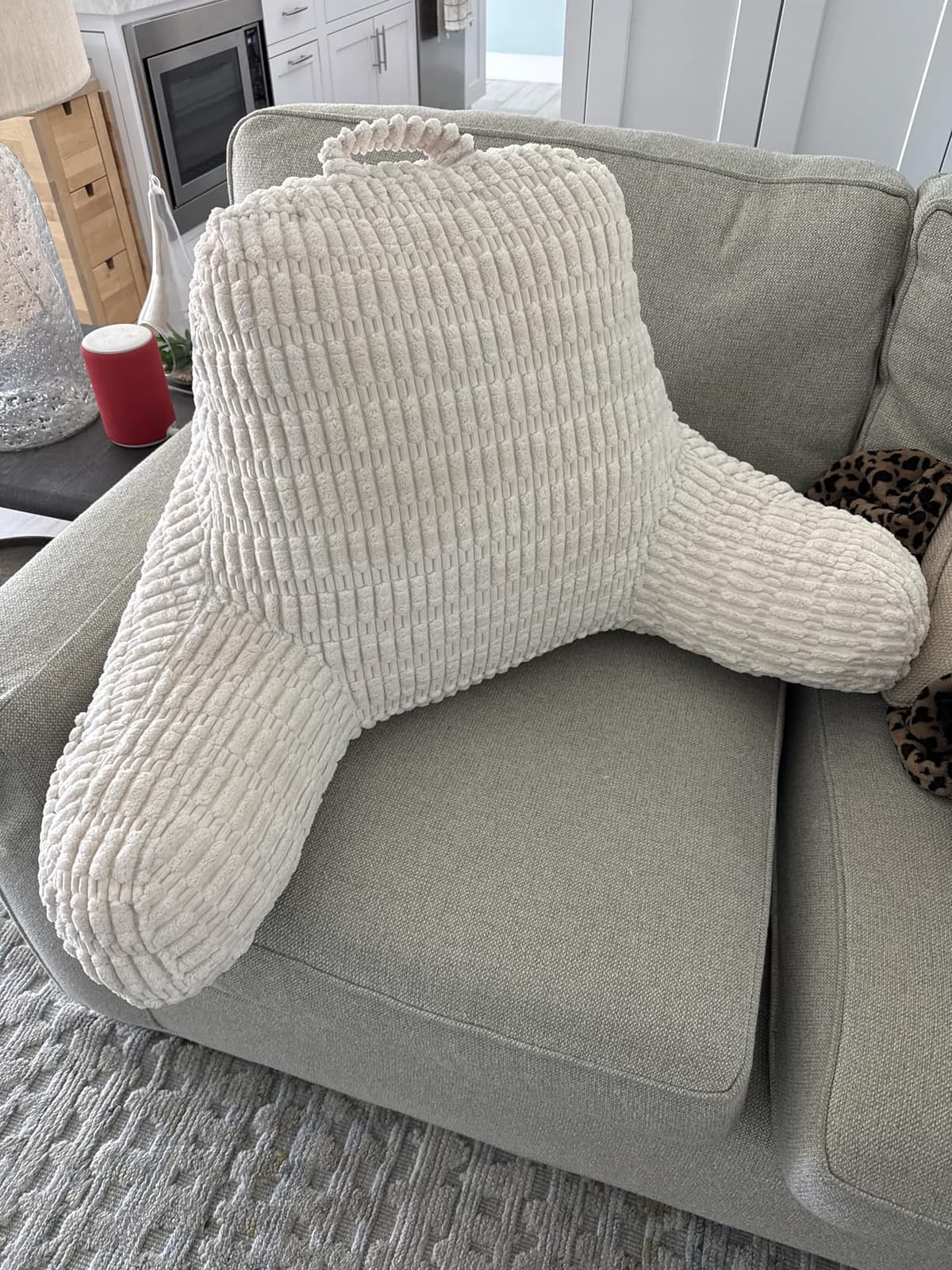 Blissful Diary Reading Pillow, Backrest Pillow with Shredded Memory Foam for Adult & Children, Designed for Bed and Couch Sitting Up, Includes Arms, Pockets and Washable Cover, Off White customer photo 2