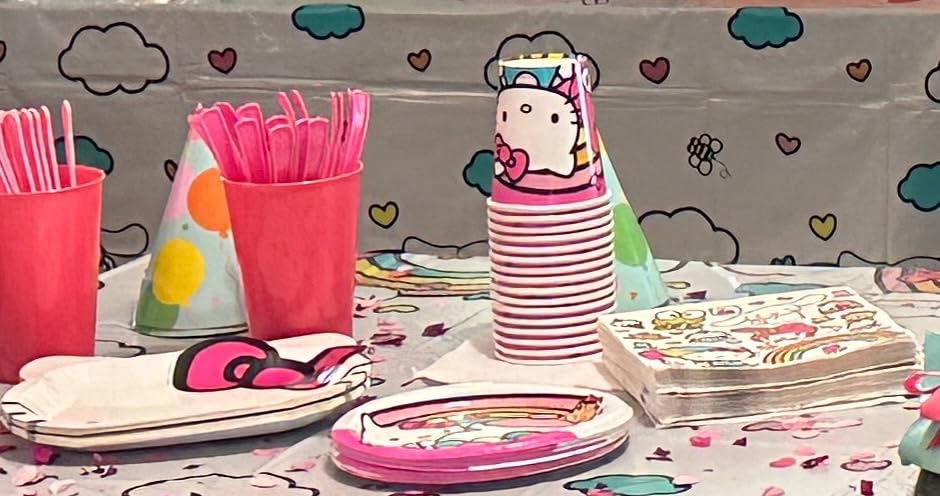 Hello Kitty Birthday Decorations Party Supplies with Tablecloth | Officially Licensed Hello Kitty Plates and Napkins, Cups, Forks with Table Cloth, Serves 16 Guests customer photo 1