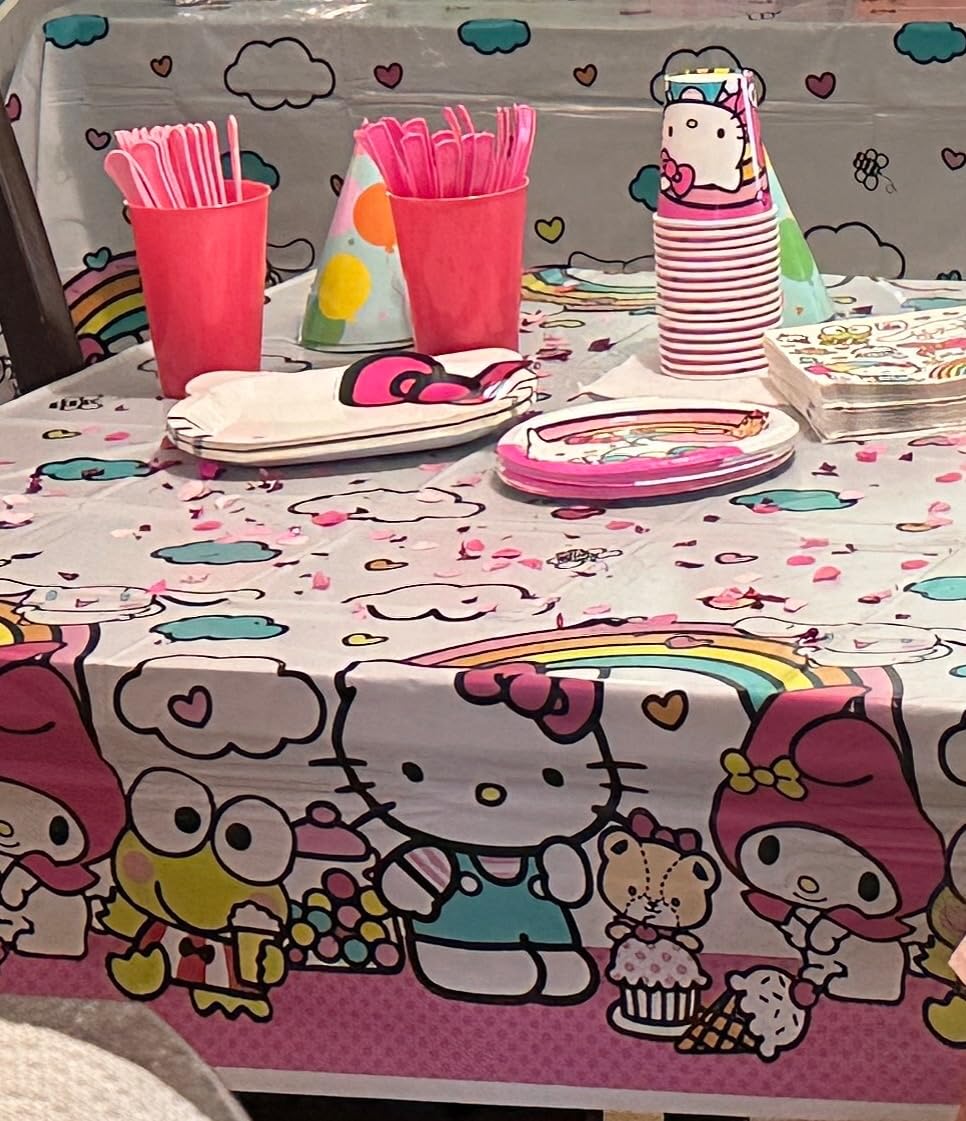 Hello Kitty Birthday Decorations Party Supplies with Tablecloth | Officially Licensed Hello Kitty Plates and Napkins, Cups, Forks with Table Cloth, Serves 16 Guests customer photo 2