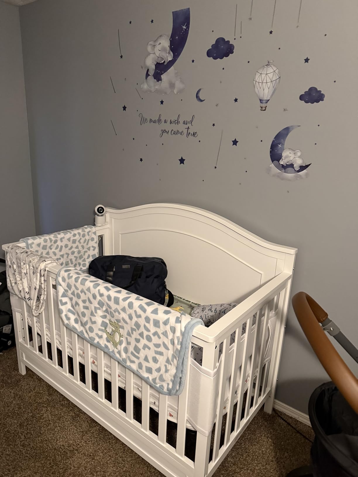 Dream Blue Grey Sleeping Baby Elephant Wall Sticker Wall Art Decal | Moon Star Cloud Warm English Phrase Removable Vinyl Peel and Stick for Boys Kids Room Nursery Bedroom Toddler Room Home Decor customer photo 2