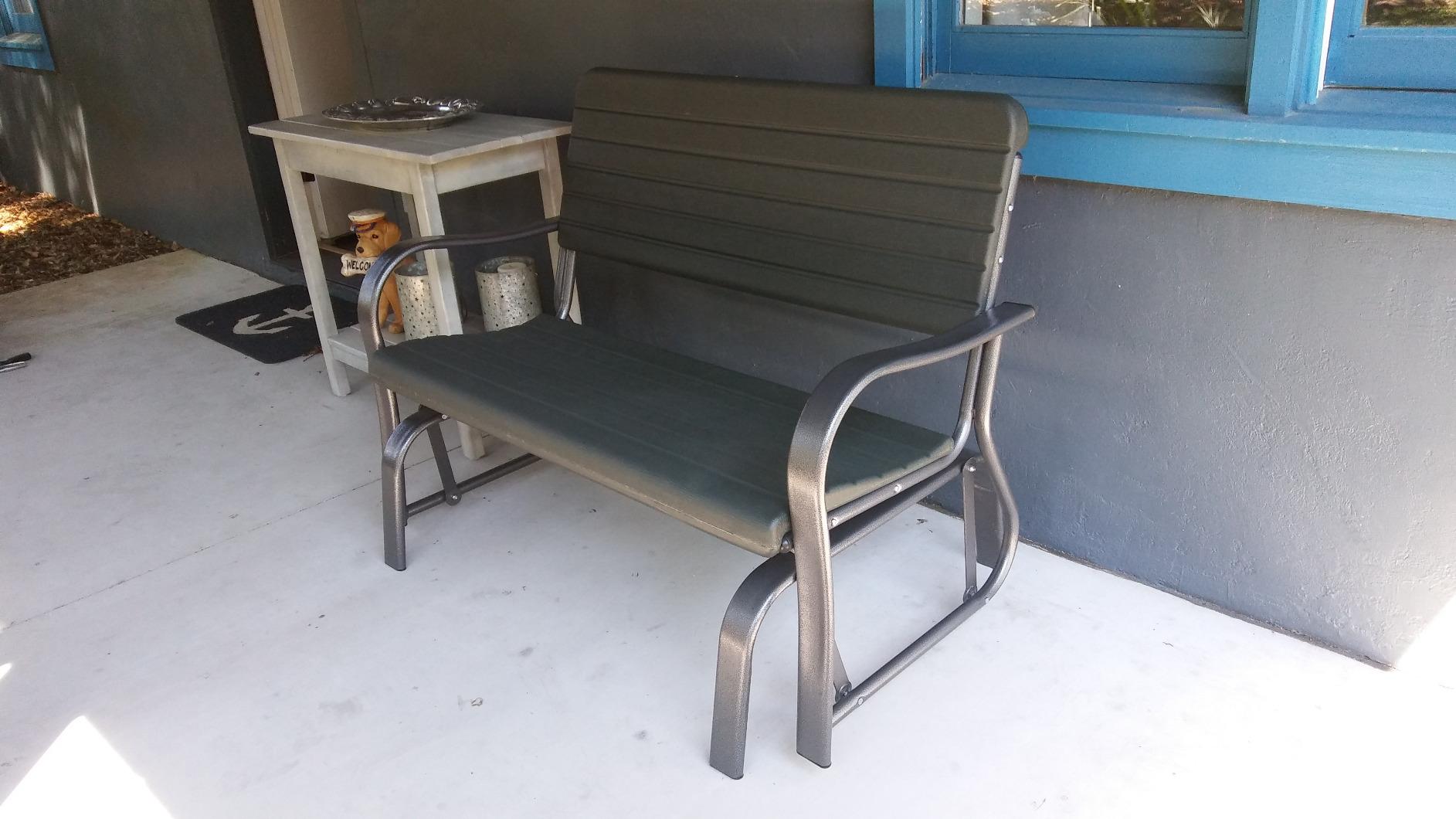 GIANTEX Outdoor Gliders for Outside Patio, Porch Glider w/Steel Frame | Weather Resistance HDPE Back & Seat, 600Lbs Capacity Loveseat, 2-Seat Rocker for Yard, Lawn, Outdoor Glider Bench, Brown customer photo 2