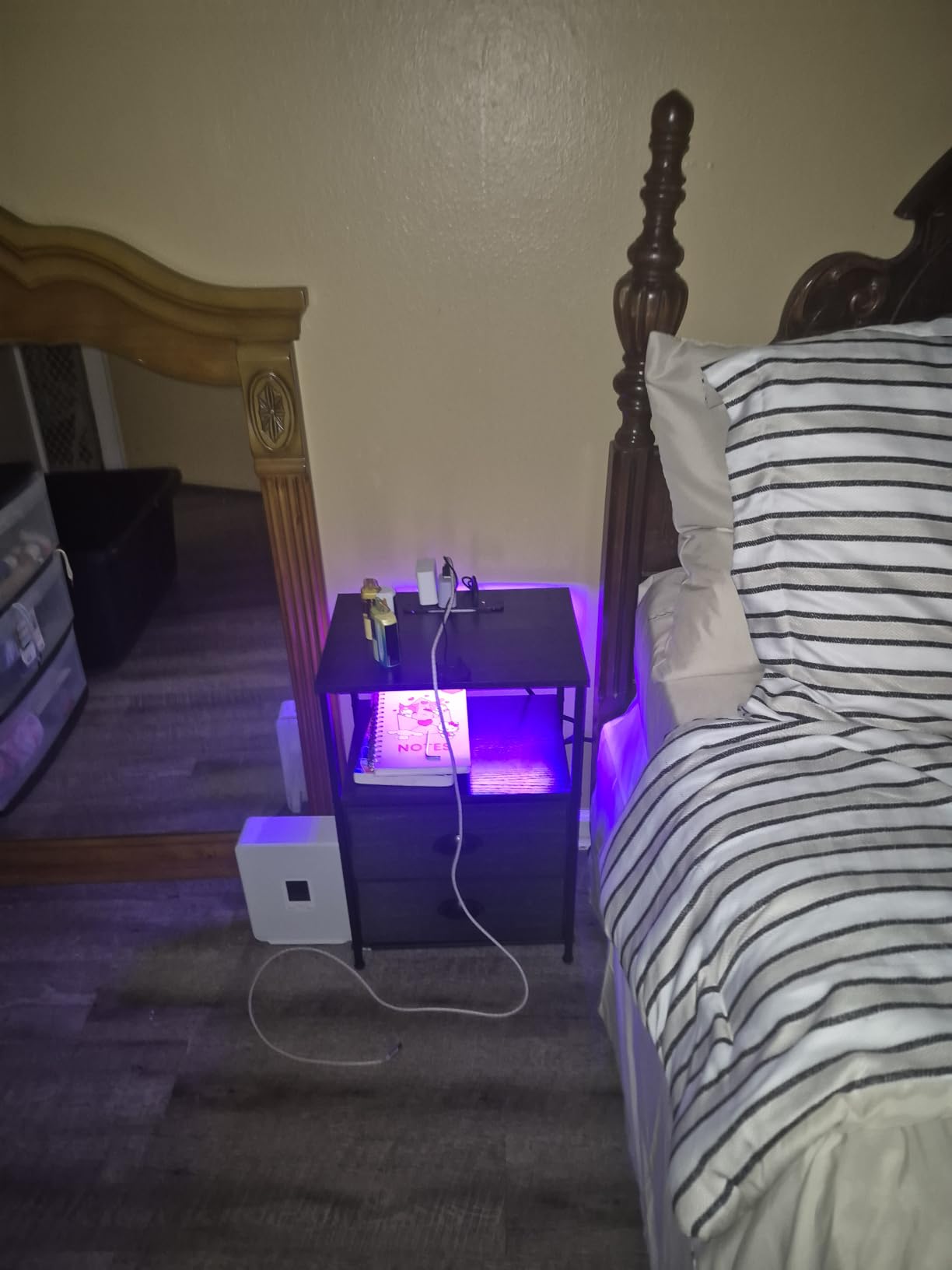Furologee Nightstands Set of 2, End Tables with Charging Station and LED Lights, Black Night Stands with 2 Fabric Drawers, Bedside Tables Set of 2 for Living Room/Bedroom, Black Oak customer photo 1