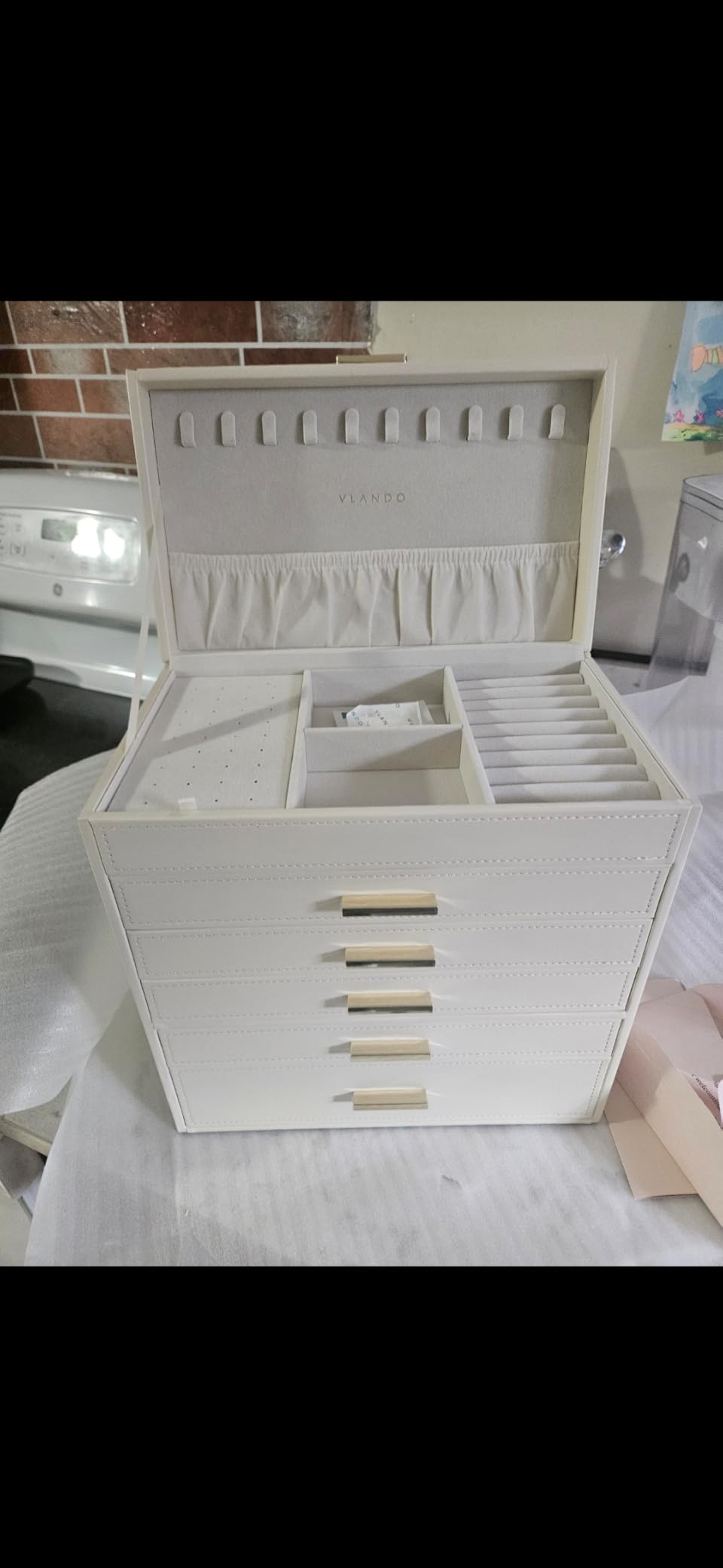 VLANDO Large Jewelry Box, 6 Layer Storage Organizer, Removable Dividers | Layered Storage, Exquisite Handle, Adjustable Dividers and Soft Velvet Lining for Bracelet, Rings, Glasses, Watches and Necklaces customer photo 1