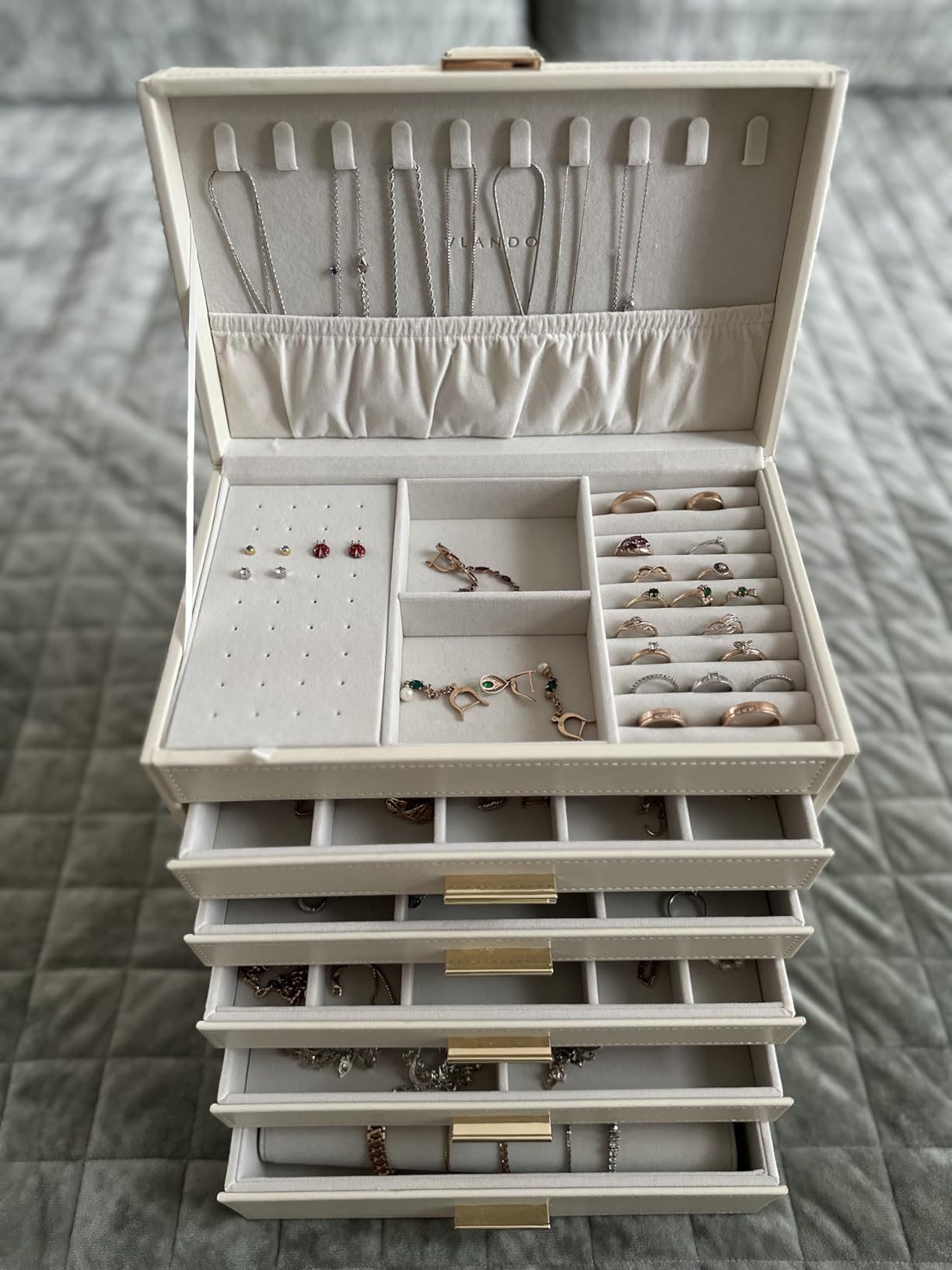 VLANDO Large Jewelry Box, 6 Layer Storage Organizer, Removable Dividers | Layered Storage, Exquisite Handle, Adjustable Dividers and Soft Velvet Lining for Bracelet, Rings, Glasses, Watches and Necklaces customer photo 2