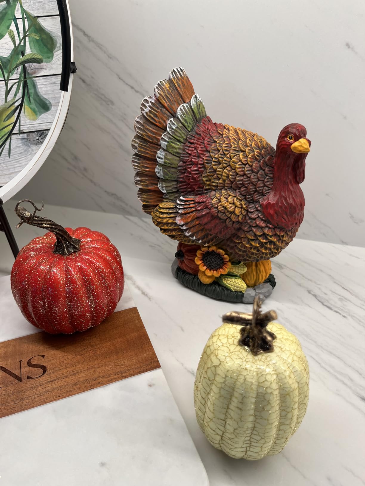 winemana Thanksgiving Turkey Decorations Indoor Resin Figurines Table Decor with Pumpkins & Corn customer photo 2