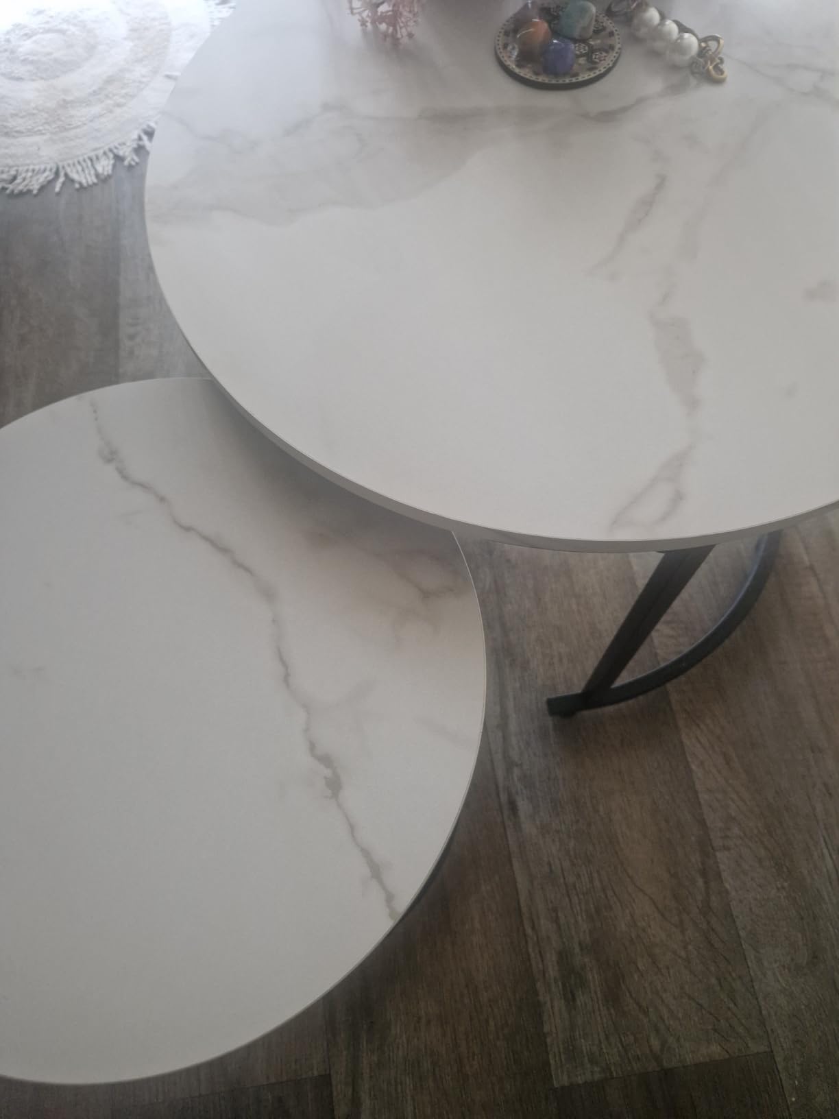 aboxoo Coffee Table Nesting Side Round Table Set of 2 End Table with Sturdy Metal Frame for Living Room Bedroom Apartment Modern Industrial Simple Nightstand,Oak customer photo 2